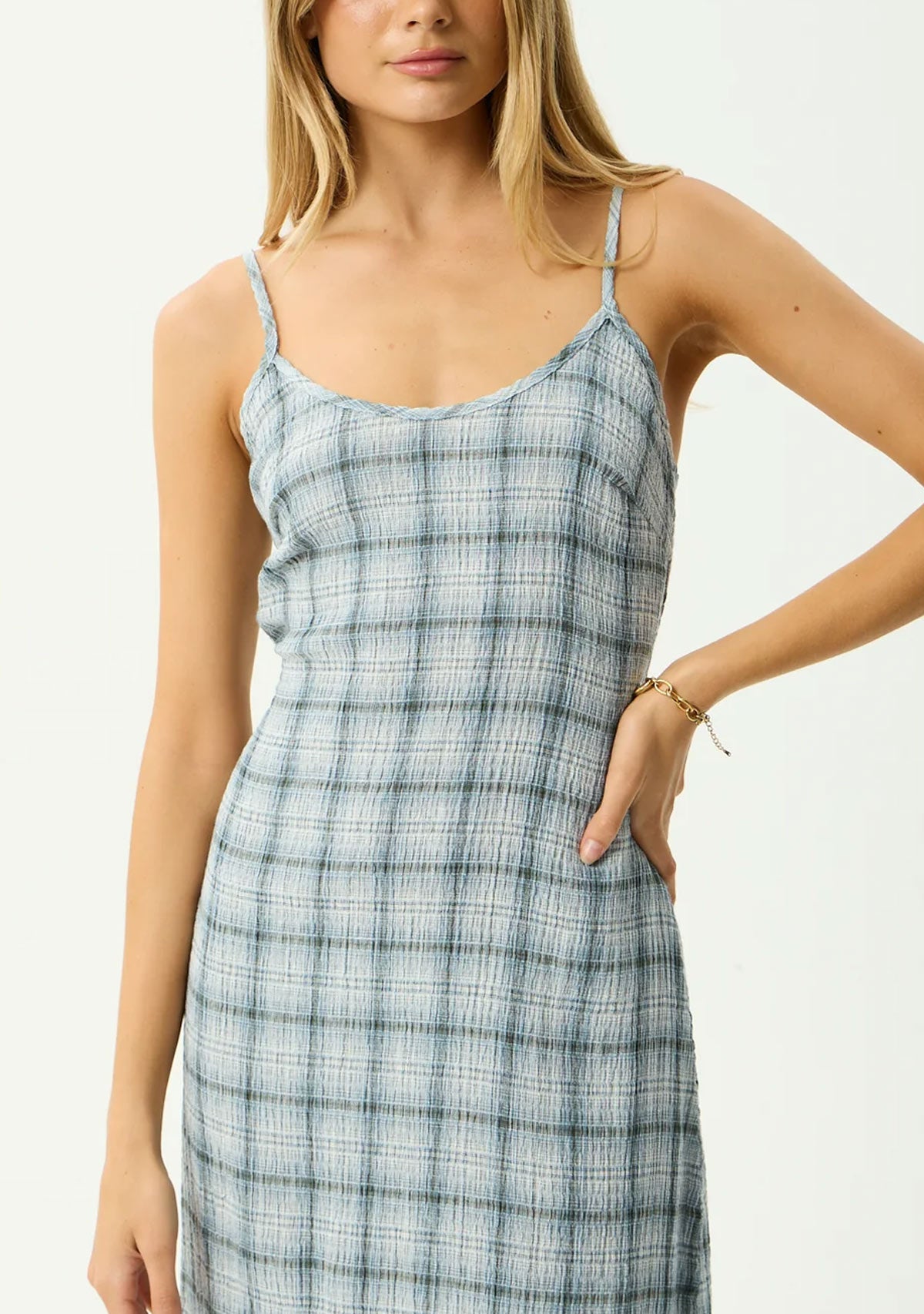 Lagoon - Hemp Seersucker Maxi Dress Overcast Check