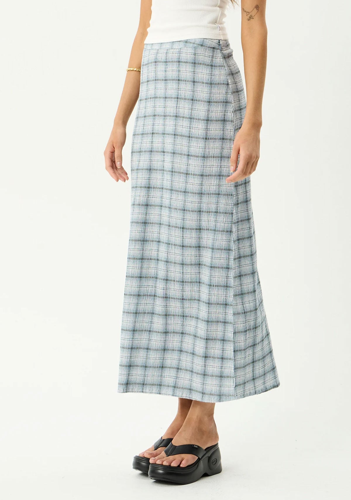 Lagoon - Hemp Seersucker Maxi Skirt Overcast Check