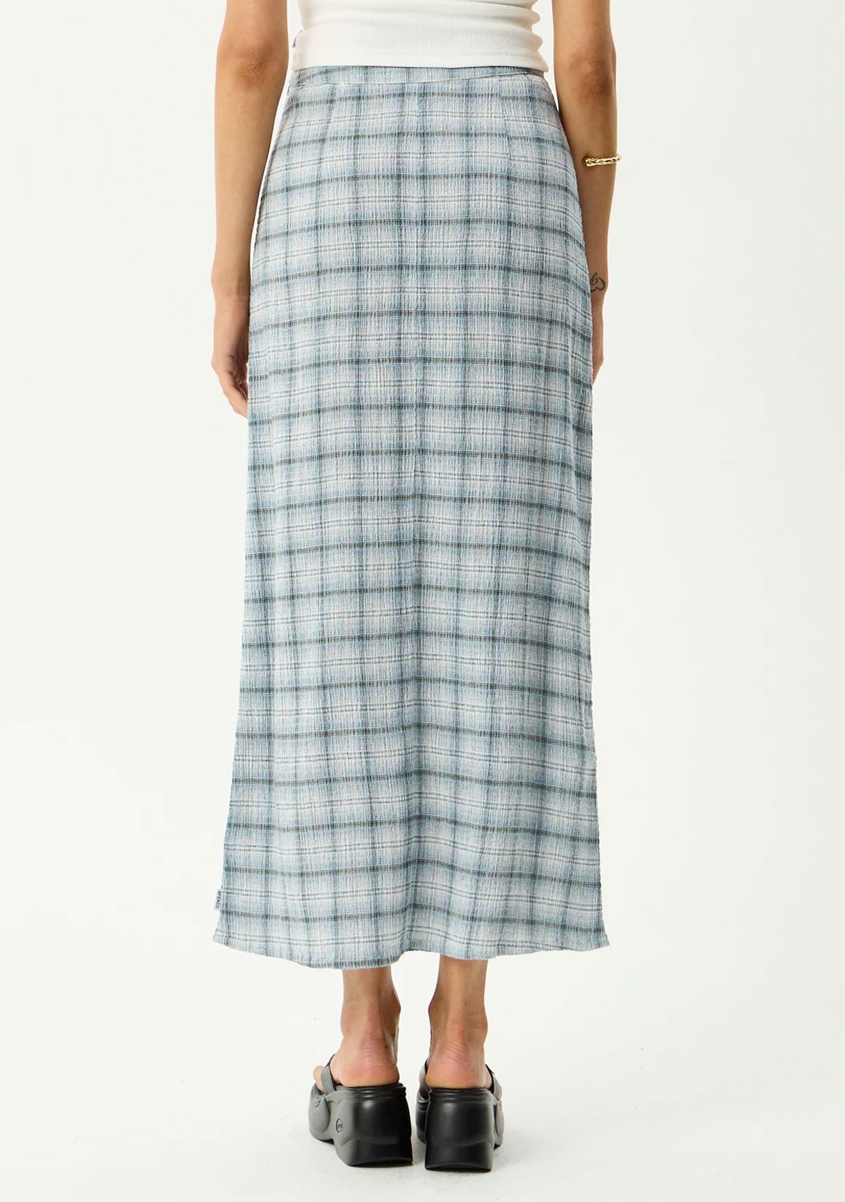 Lagoon - Hemp Seersucker Maxi Skirt Overcast Check AFENDS