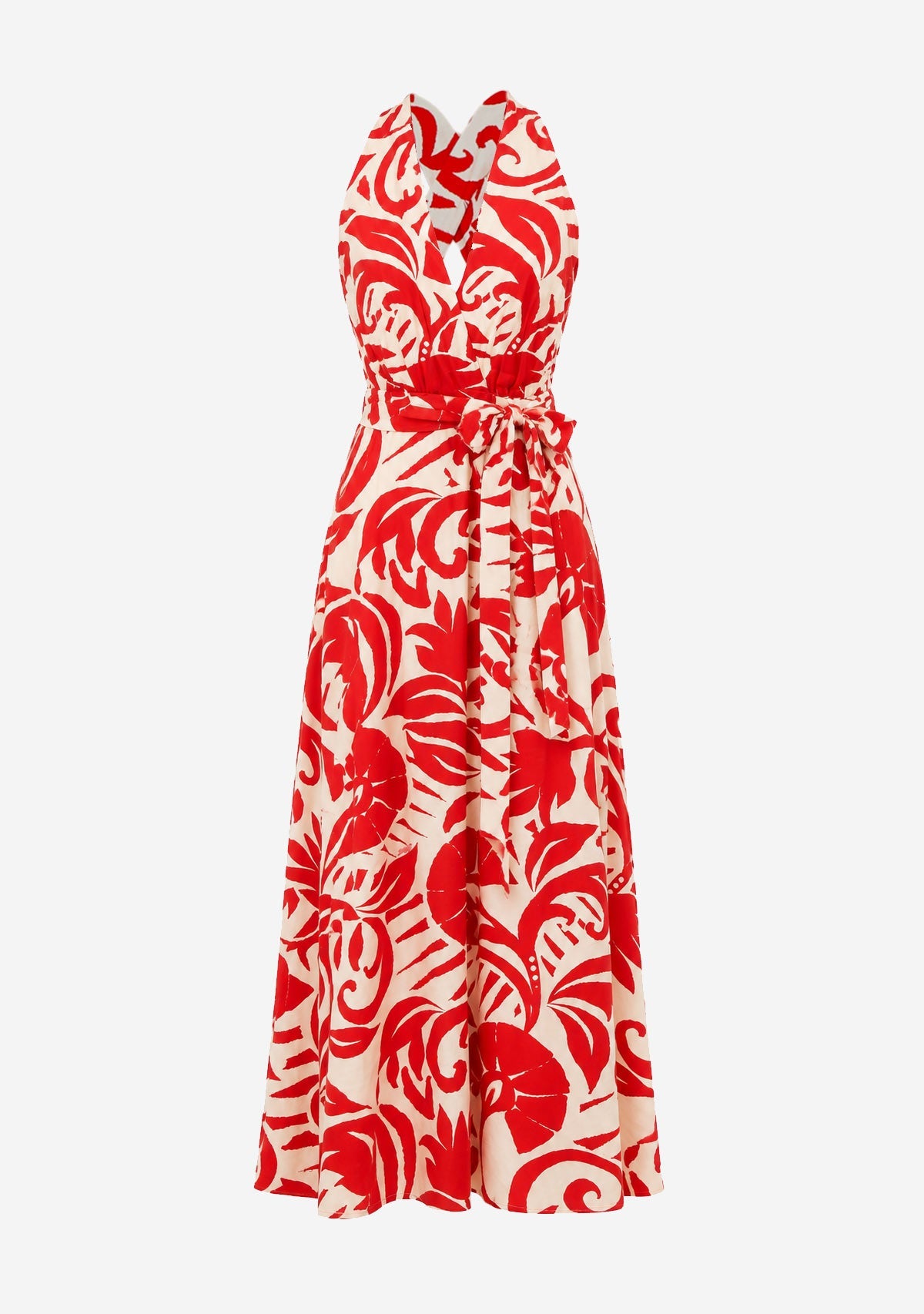 Cross Back Band Midi Dts Ivory/Red Aakaa