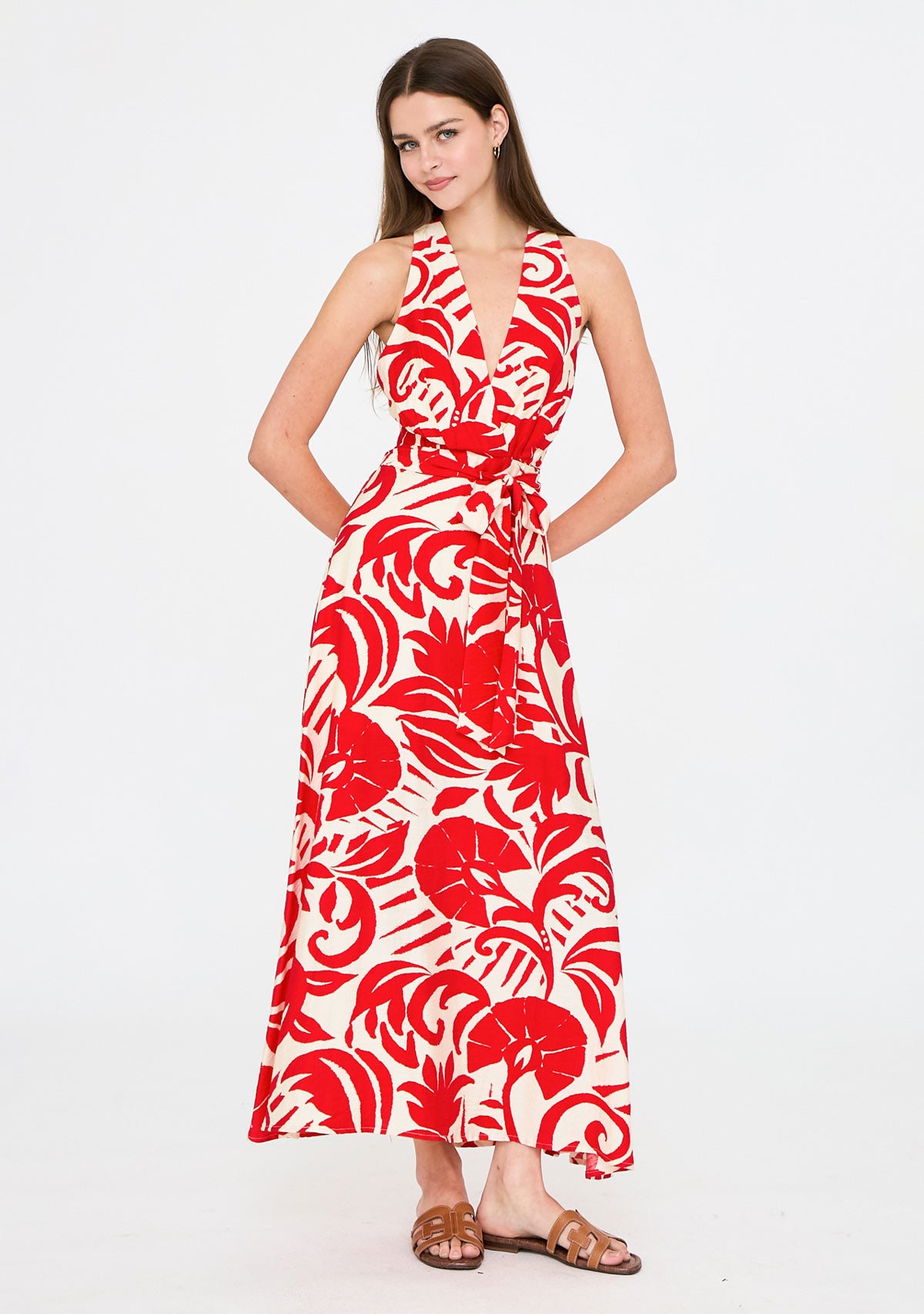 Cross Back Band Midi Dts Ivory/Red