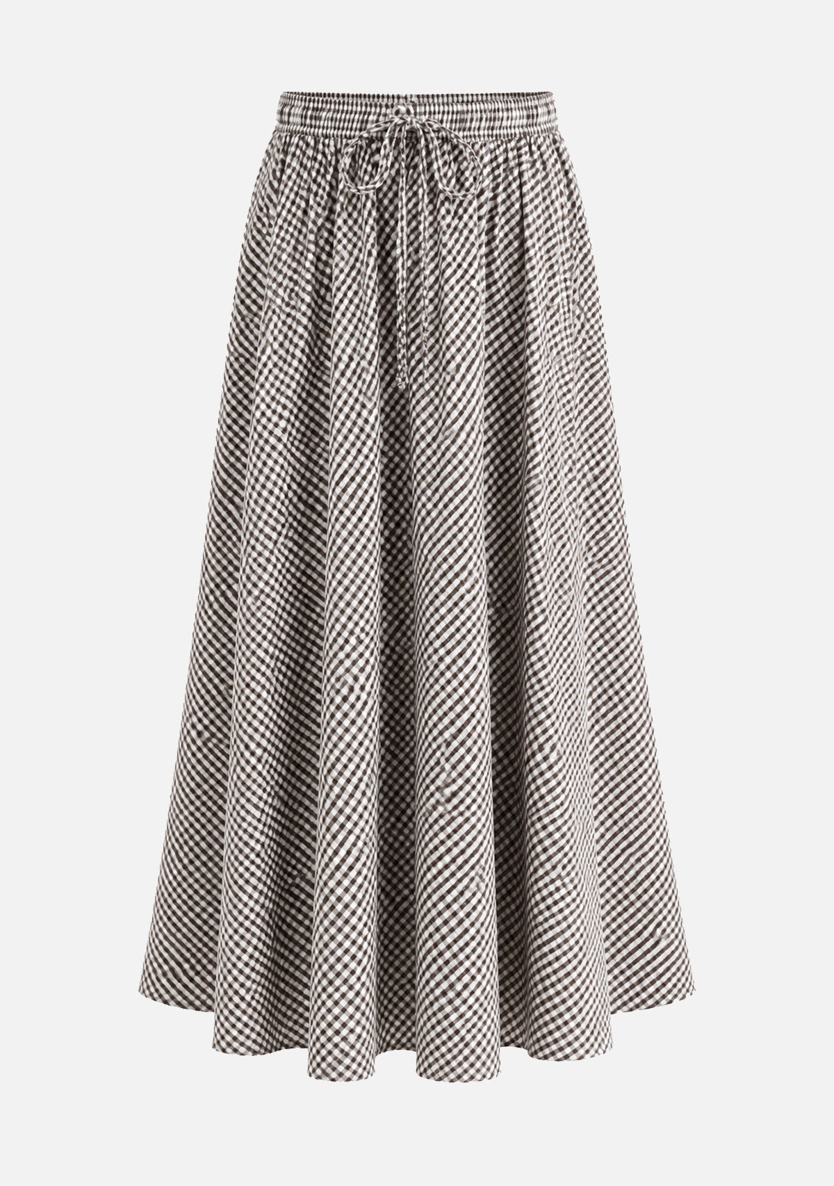 Cotton Blend Pull On Midi Skirt In Gingham Audrey 3+1