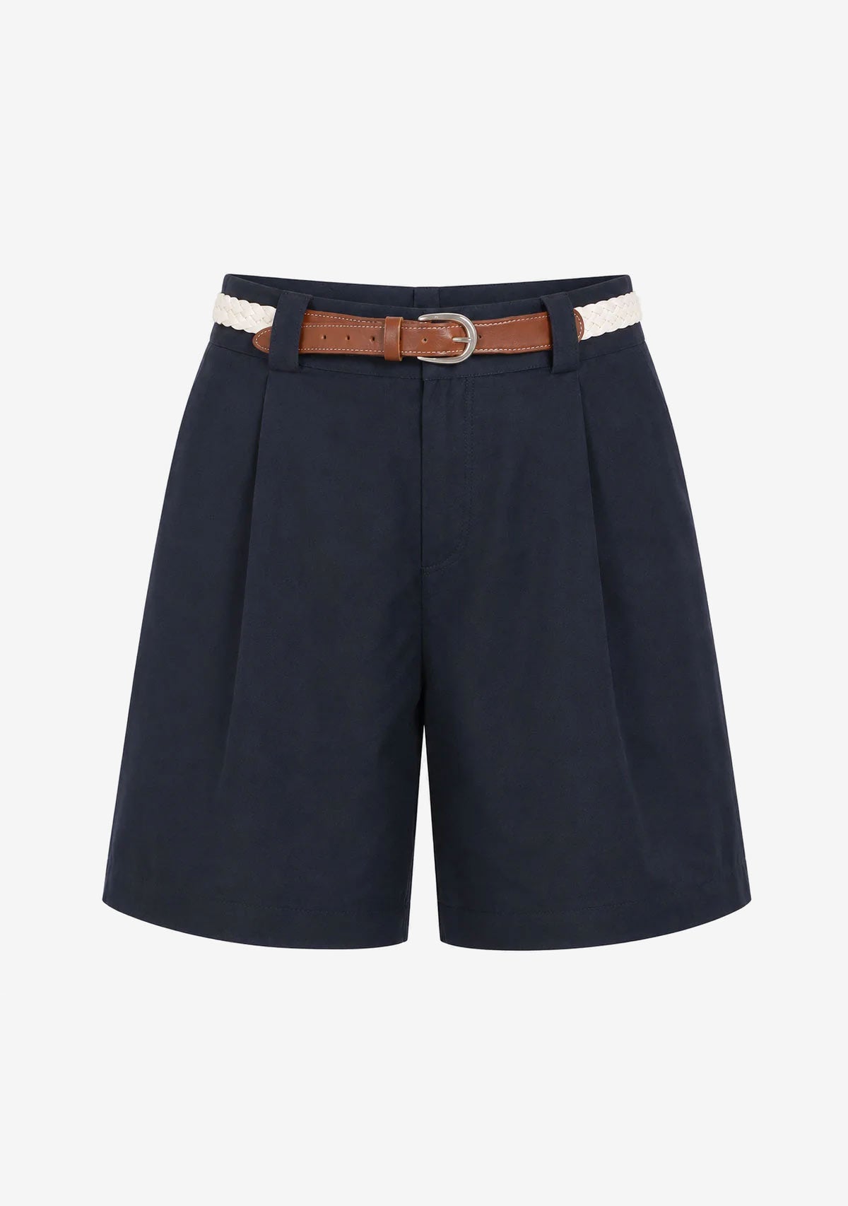 Pleated Soft Short Pants Navy audrey