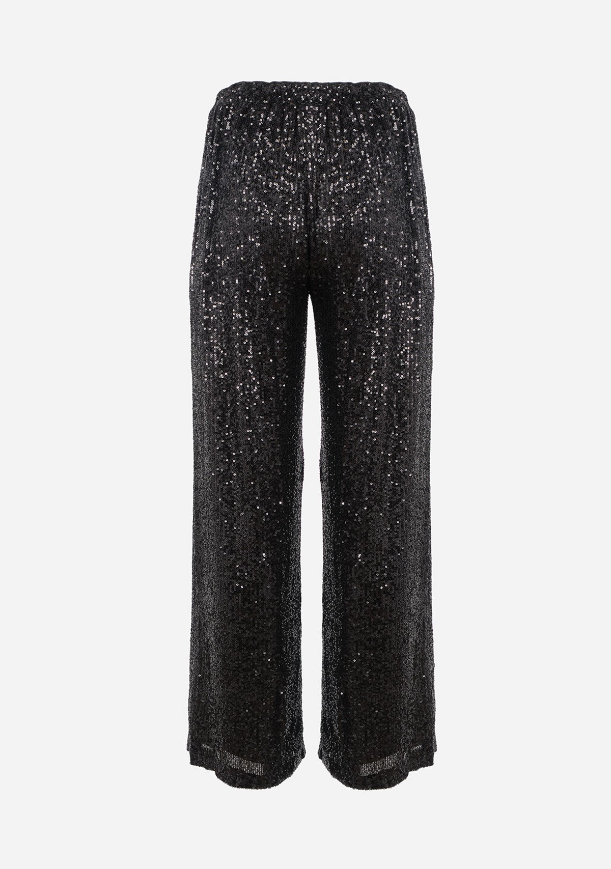 Elastic Back Waisted Sequin Long Pants Black