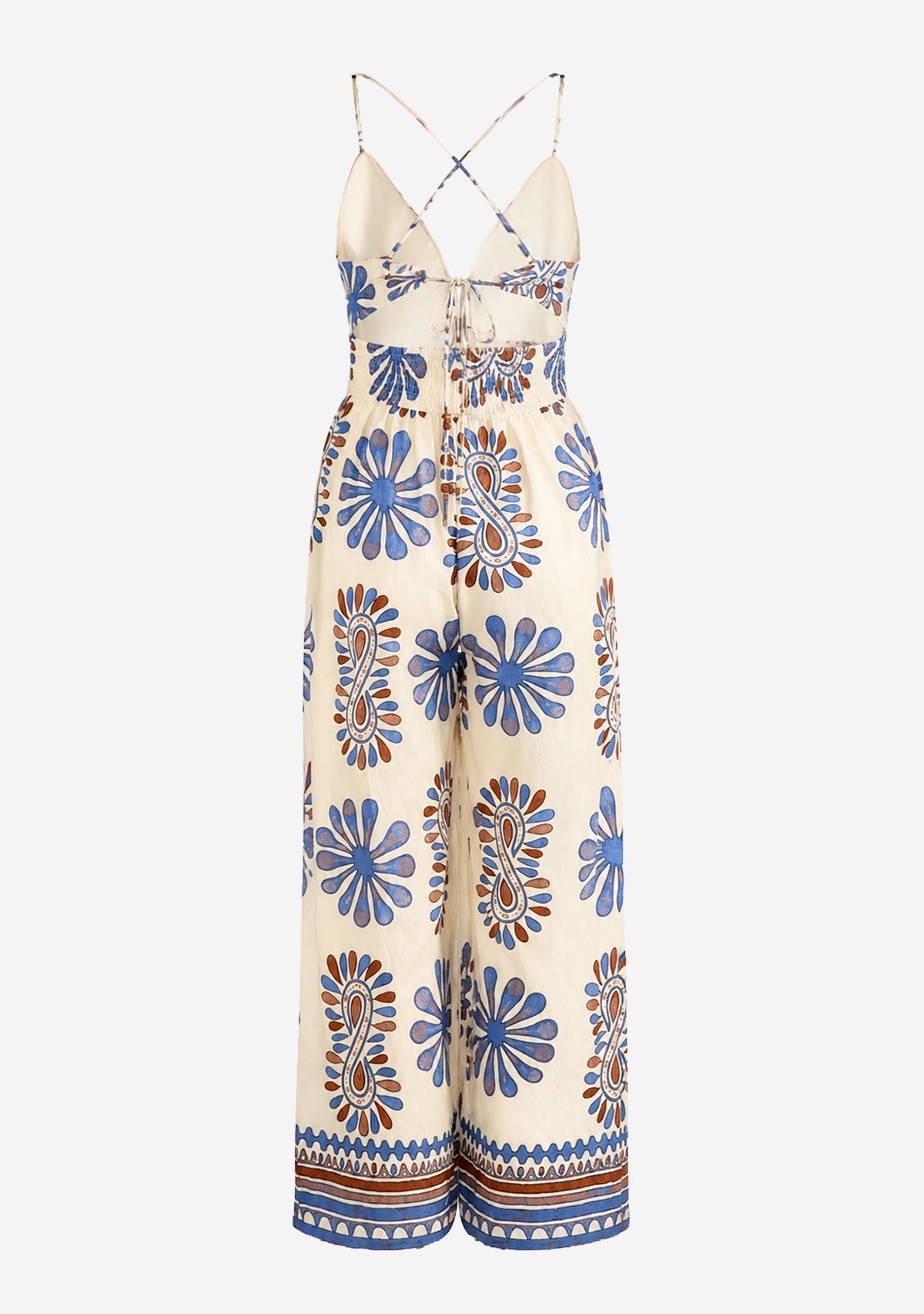 Sleeveless Tie Back Chest Elastic Back Waisted Jumpsuit Aakaa