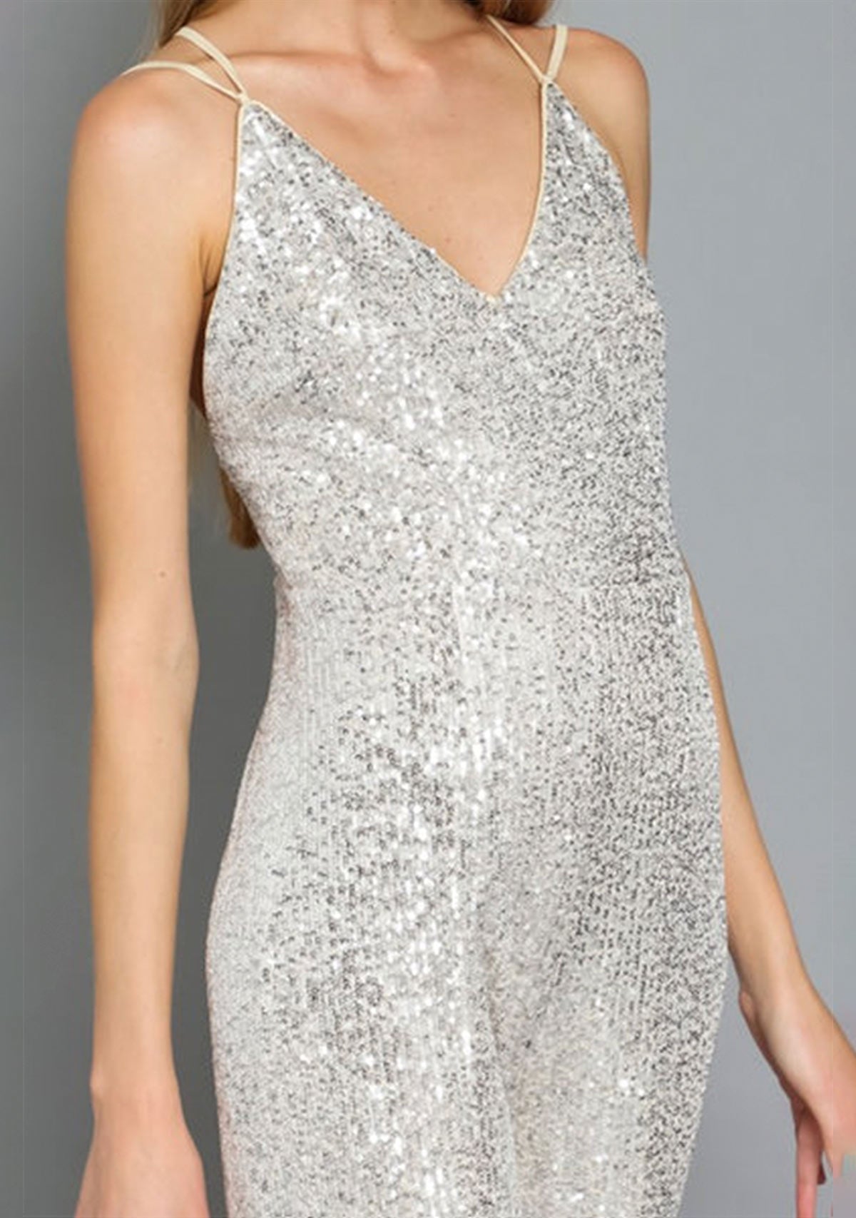 Slvls Cross Back Sequin Jumpsuit Silver/Nude Aakaa