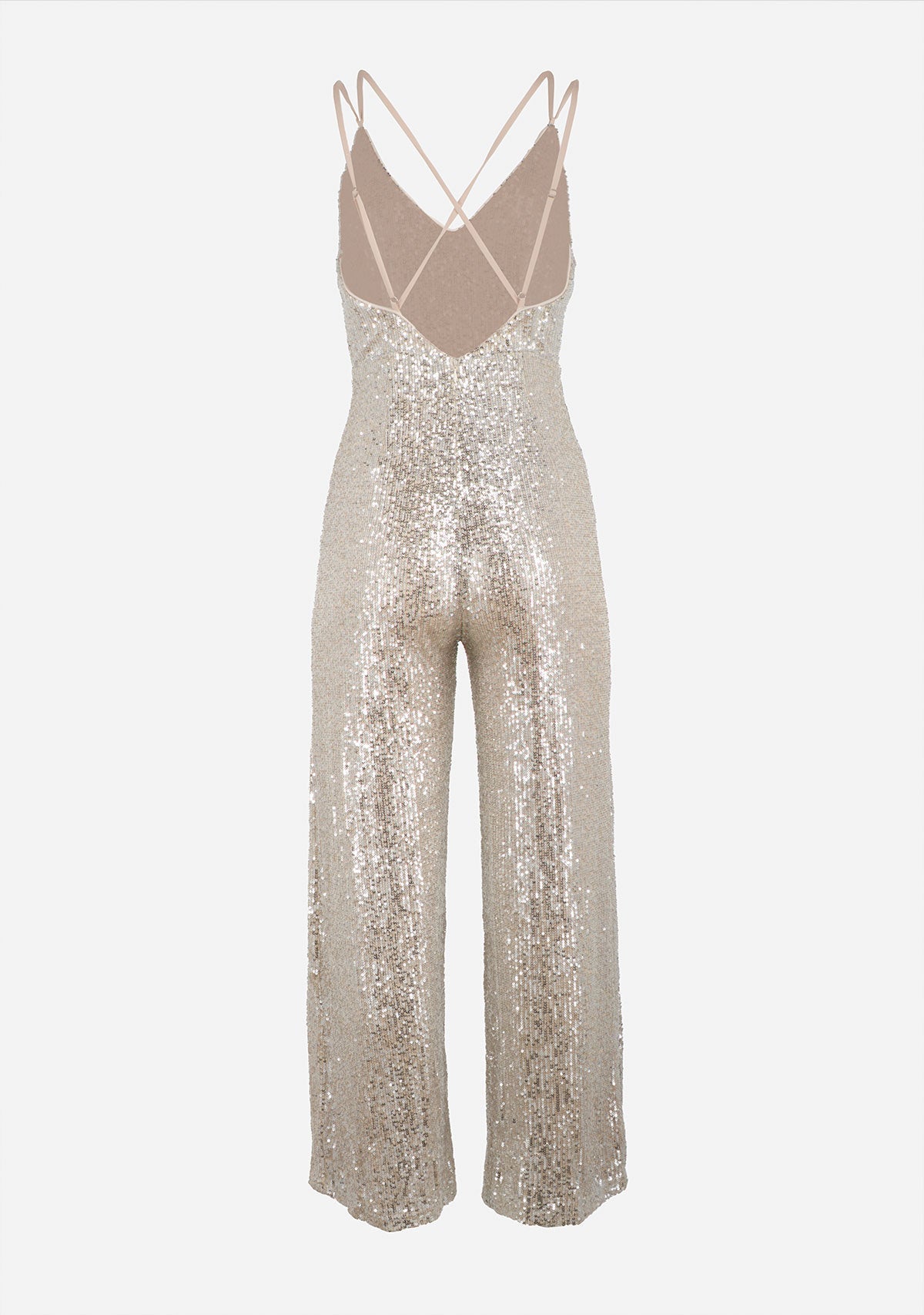 Slvls Cross Back Sequin Jumpsuit Silver/Nude Aakaa