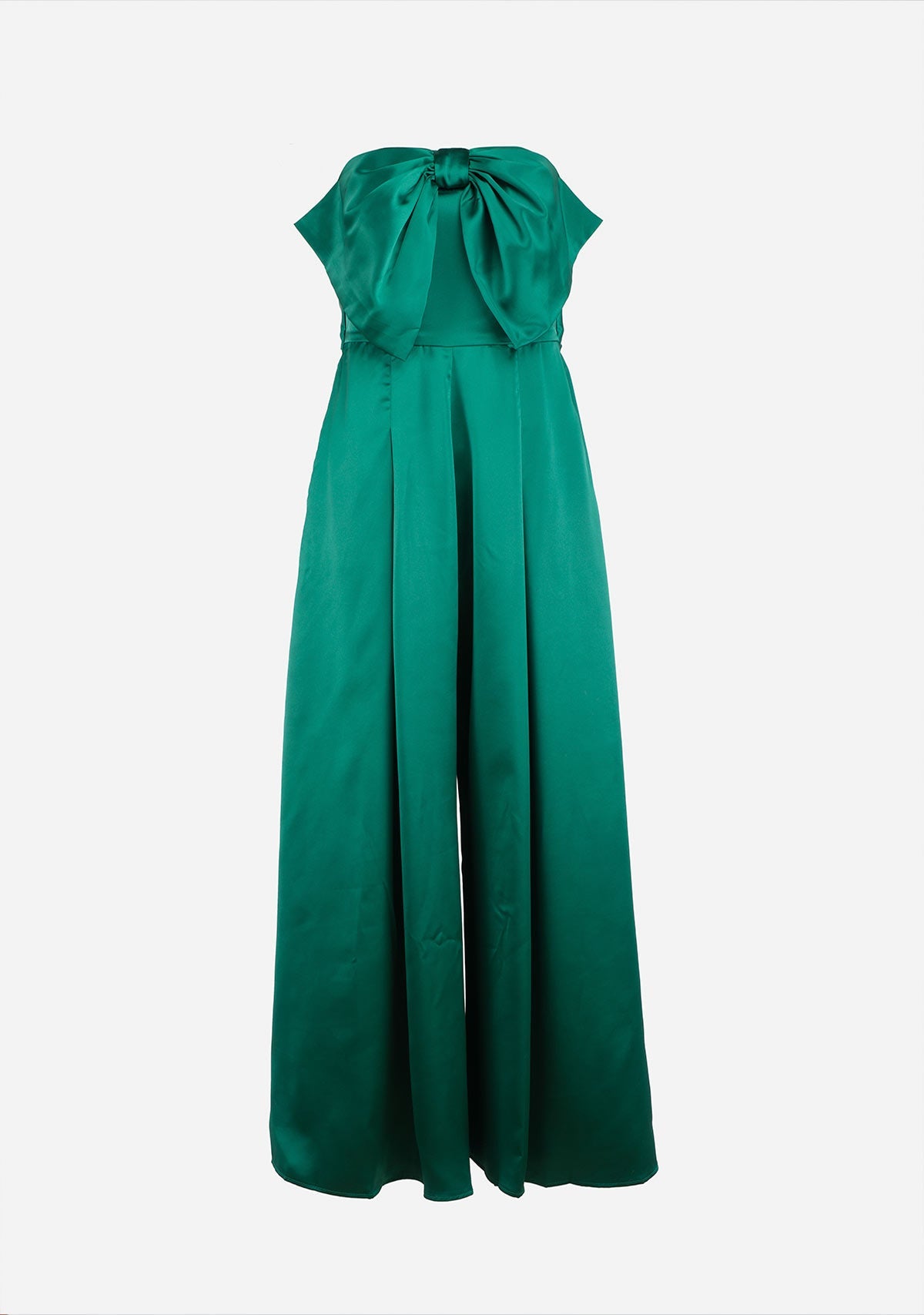Tube Bow Top Detailing Elastic Back Waisted Jumpsuit Green Aakaa