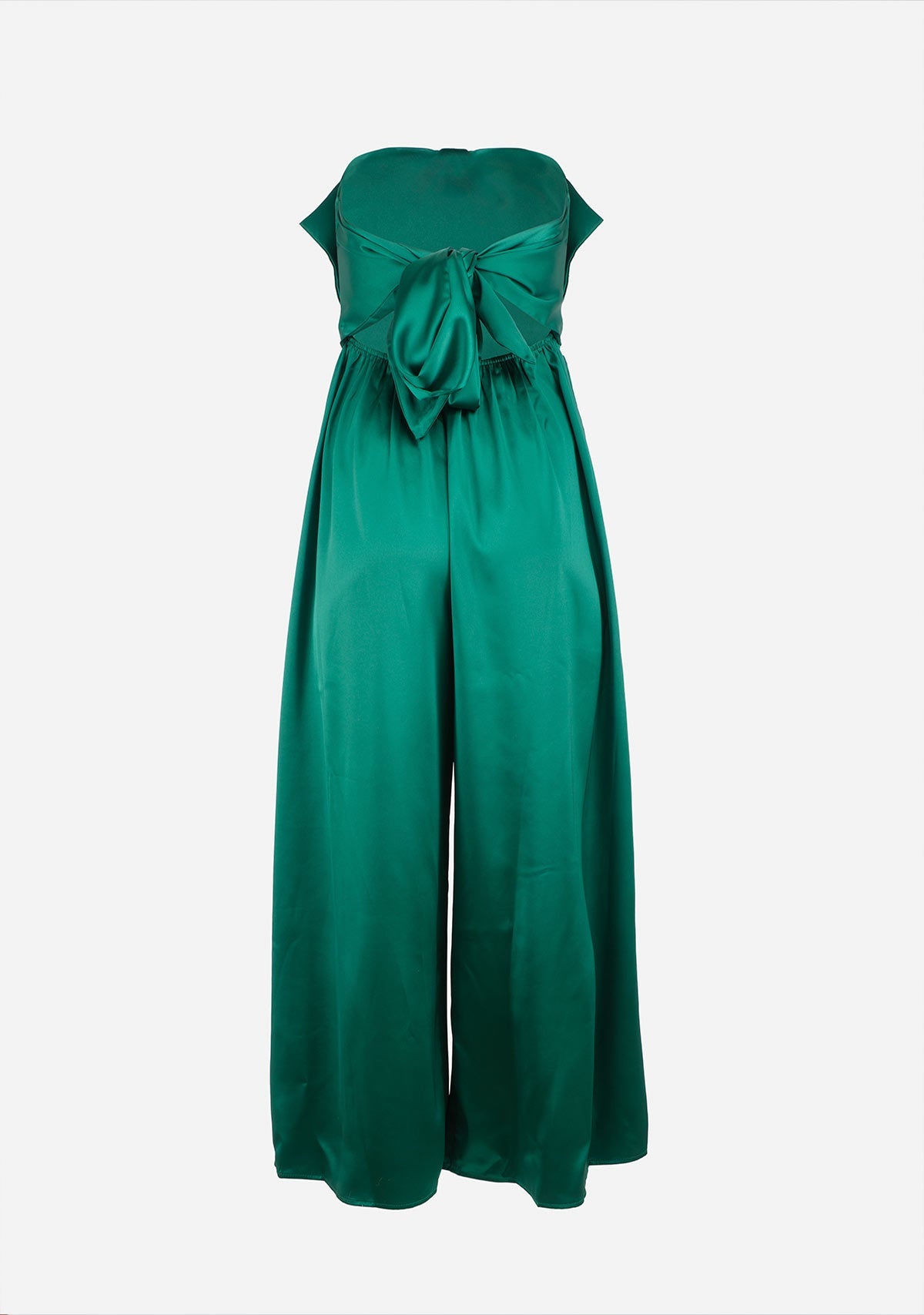 Tube Bow Top Detailing Elastic Back Waisted Jumpsuit Green Aakaa