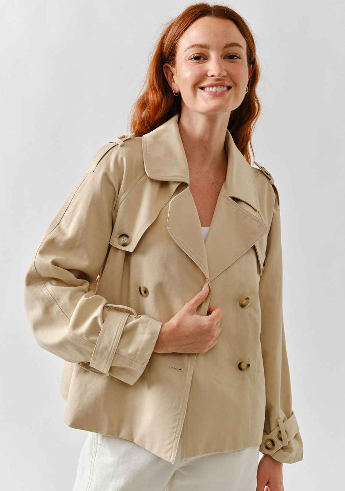 Half Trench Double Button Jacket Tan