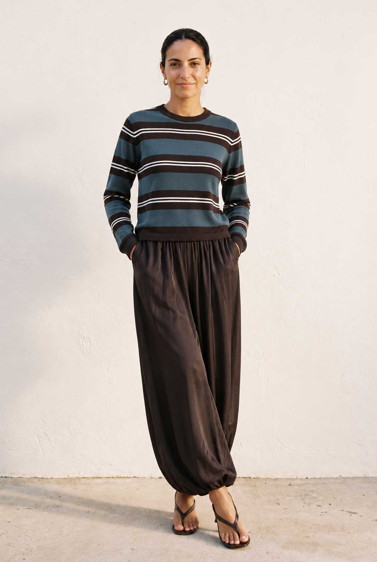 Addison Stripe Knit Top Olivaceous