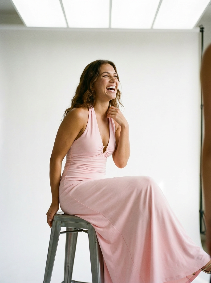 Amelia Halter Midi Dress Soft Pink MINK PINK