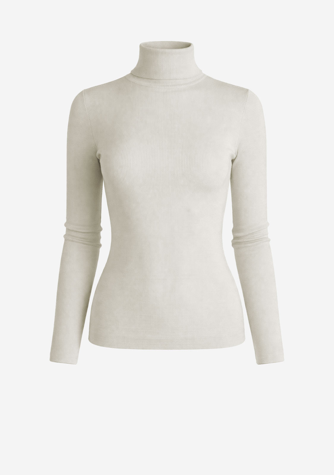 Fitted Rib Knit Turtleneck Beige
