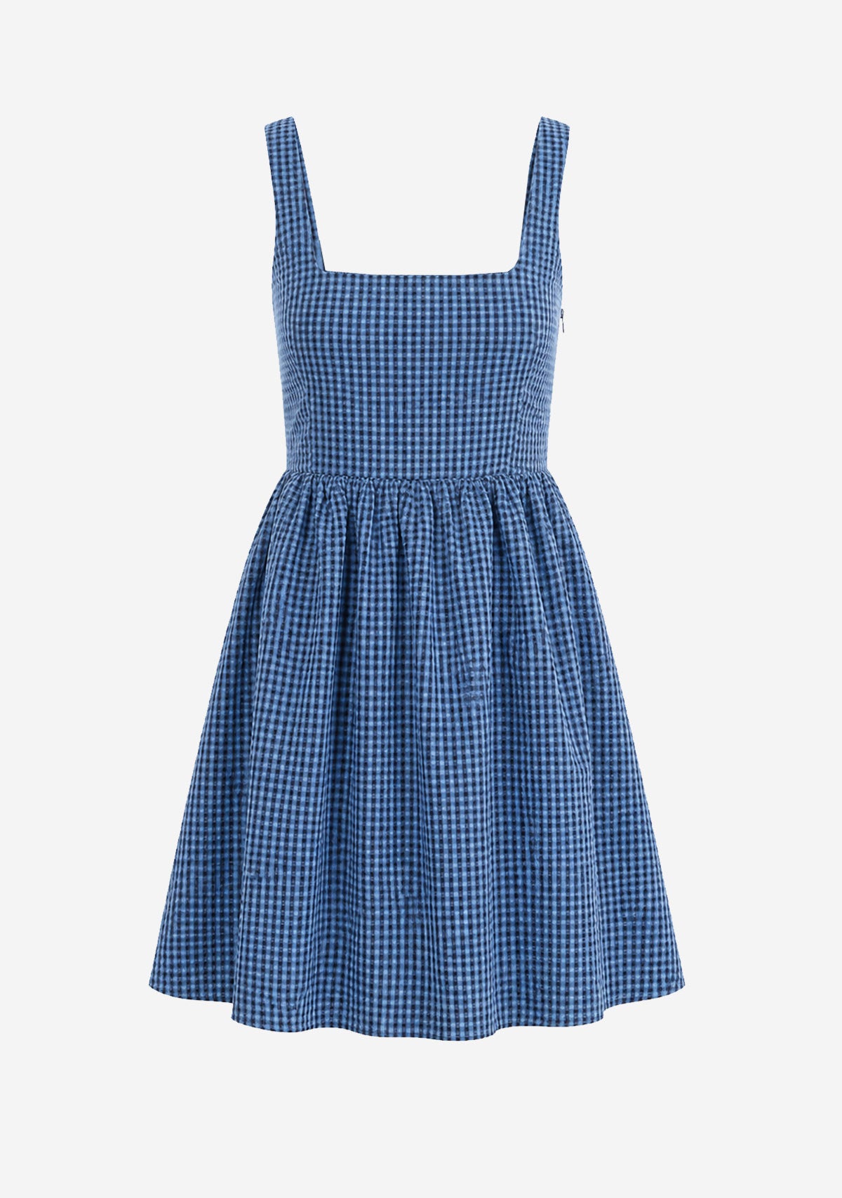 Gathered Checker Mini Baby Doll Dress Navy