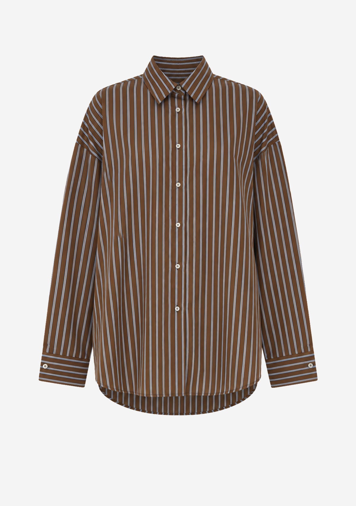Two Tone Stripe Oversize Buttonup Top Brown Audrey 3+1
