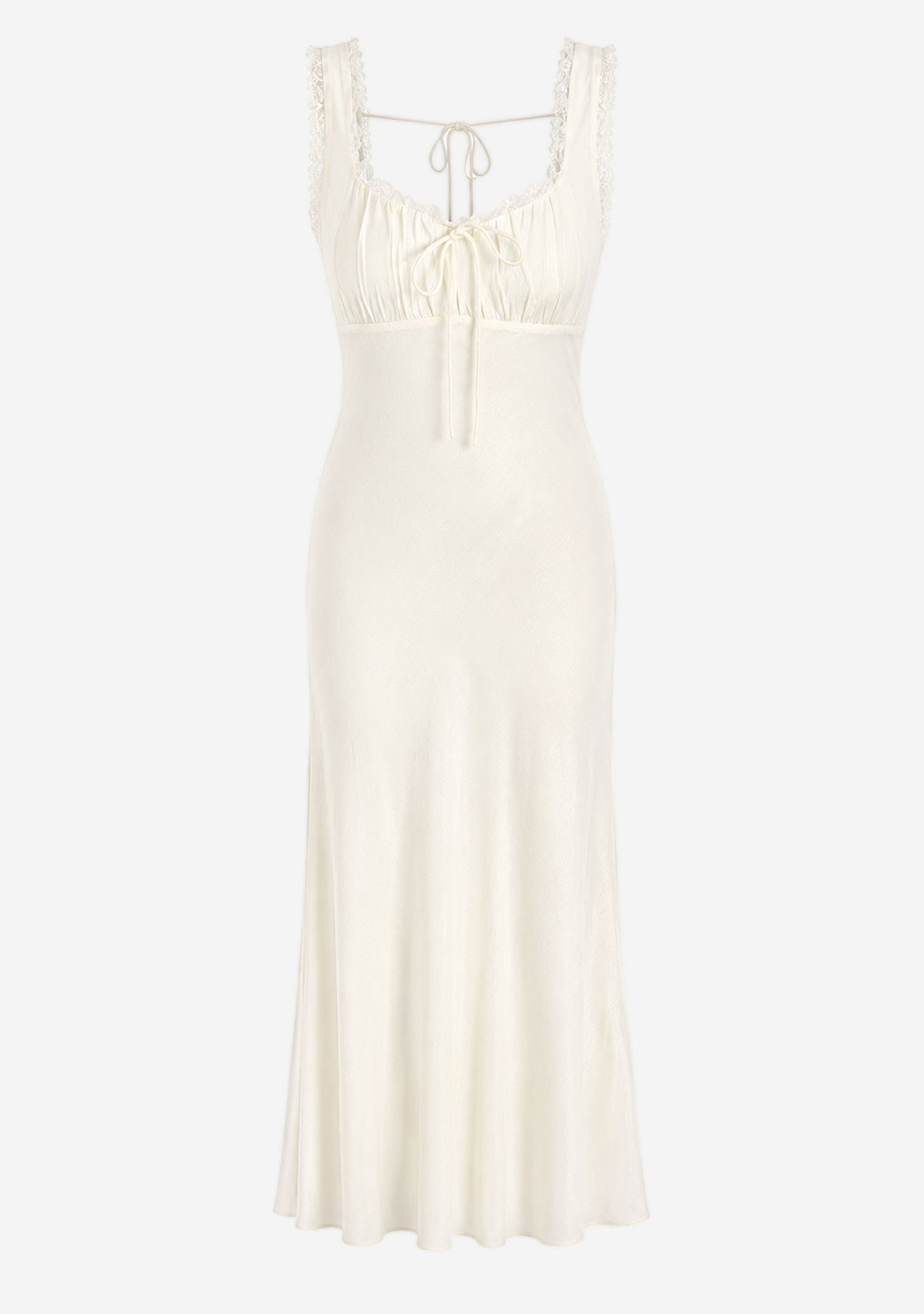 Any Season Maxi Solid Dress With Lace Trimmings And Open Back Cream Audrey 3+1