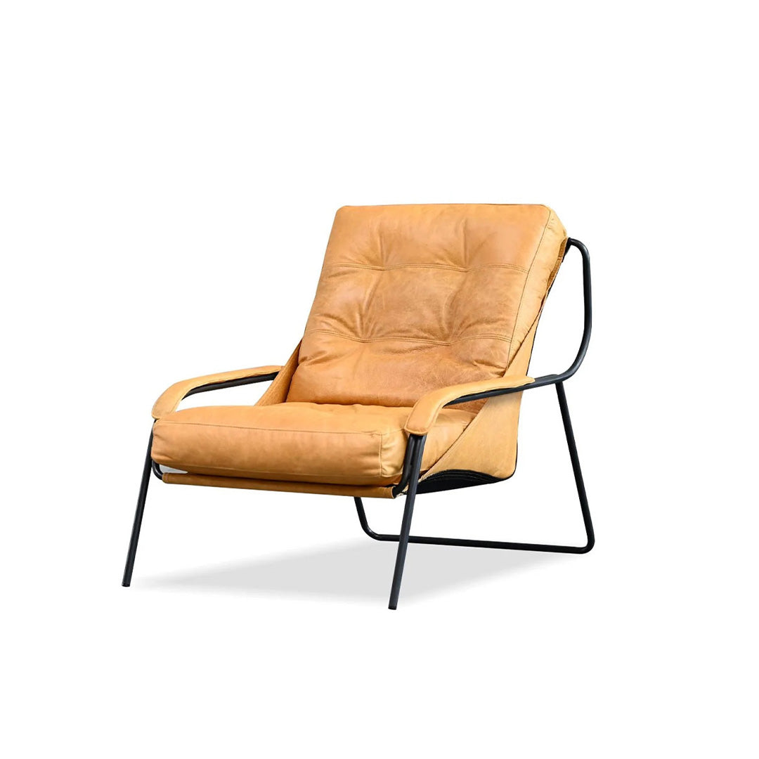 BREUER Lounge Chair Antique Rum Leather Charcoal Iron Powder Coated Legs Mobital