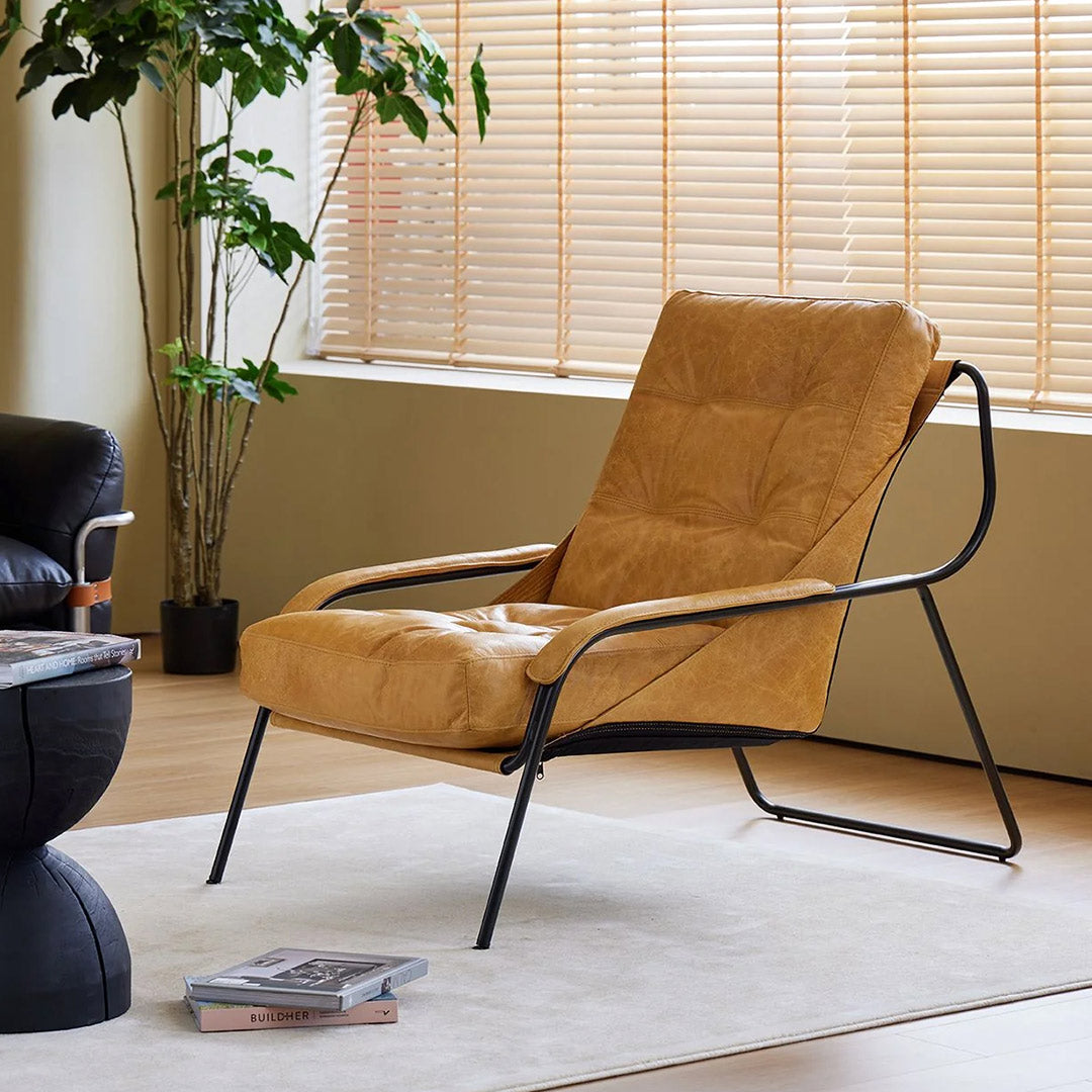 BREUER Lounge Chair Antique Rum Leather Charcoal Iron Powder Coated Legs Mobital