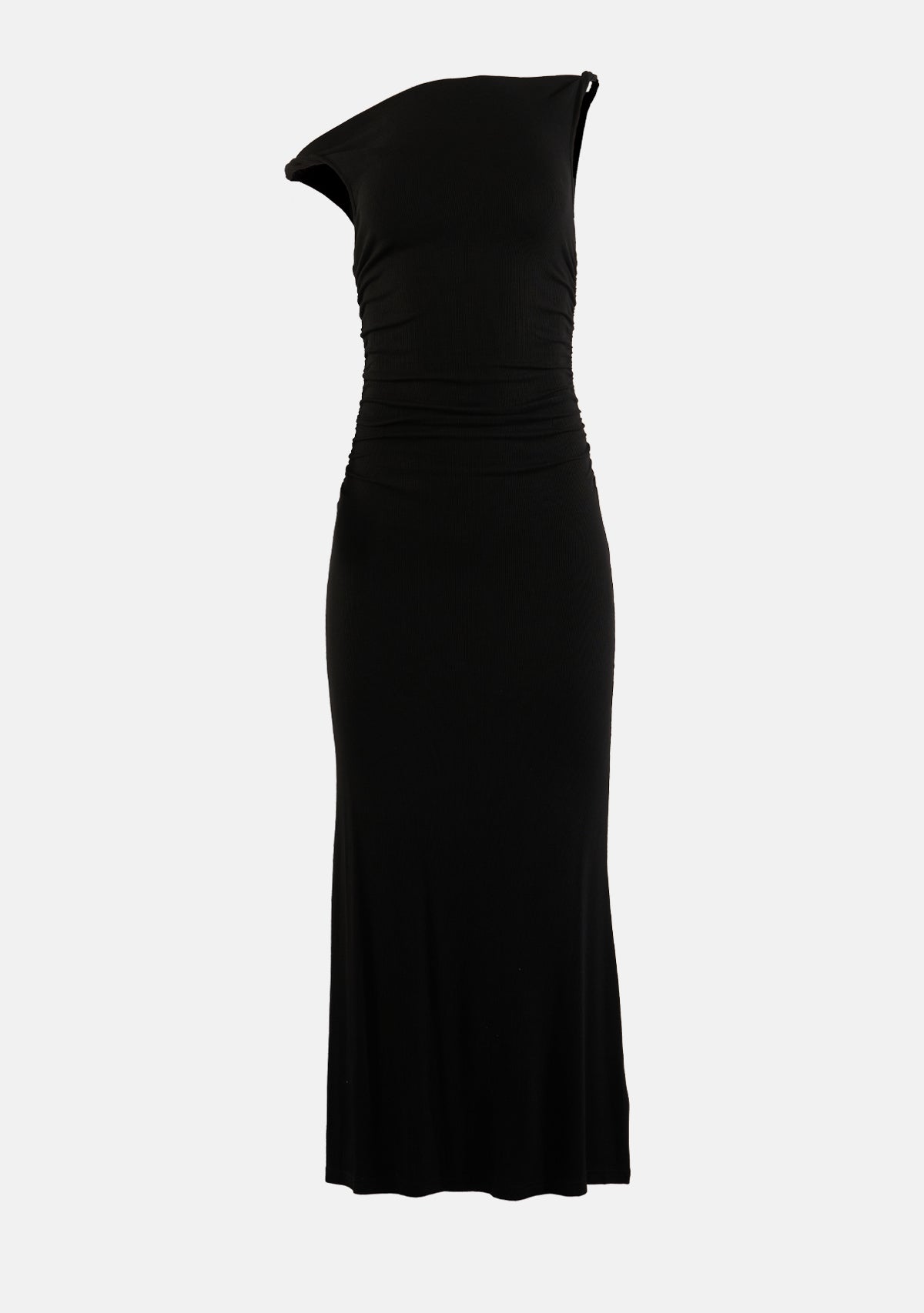 Knit Ribbed Twist Off The Shoulder Long Dress