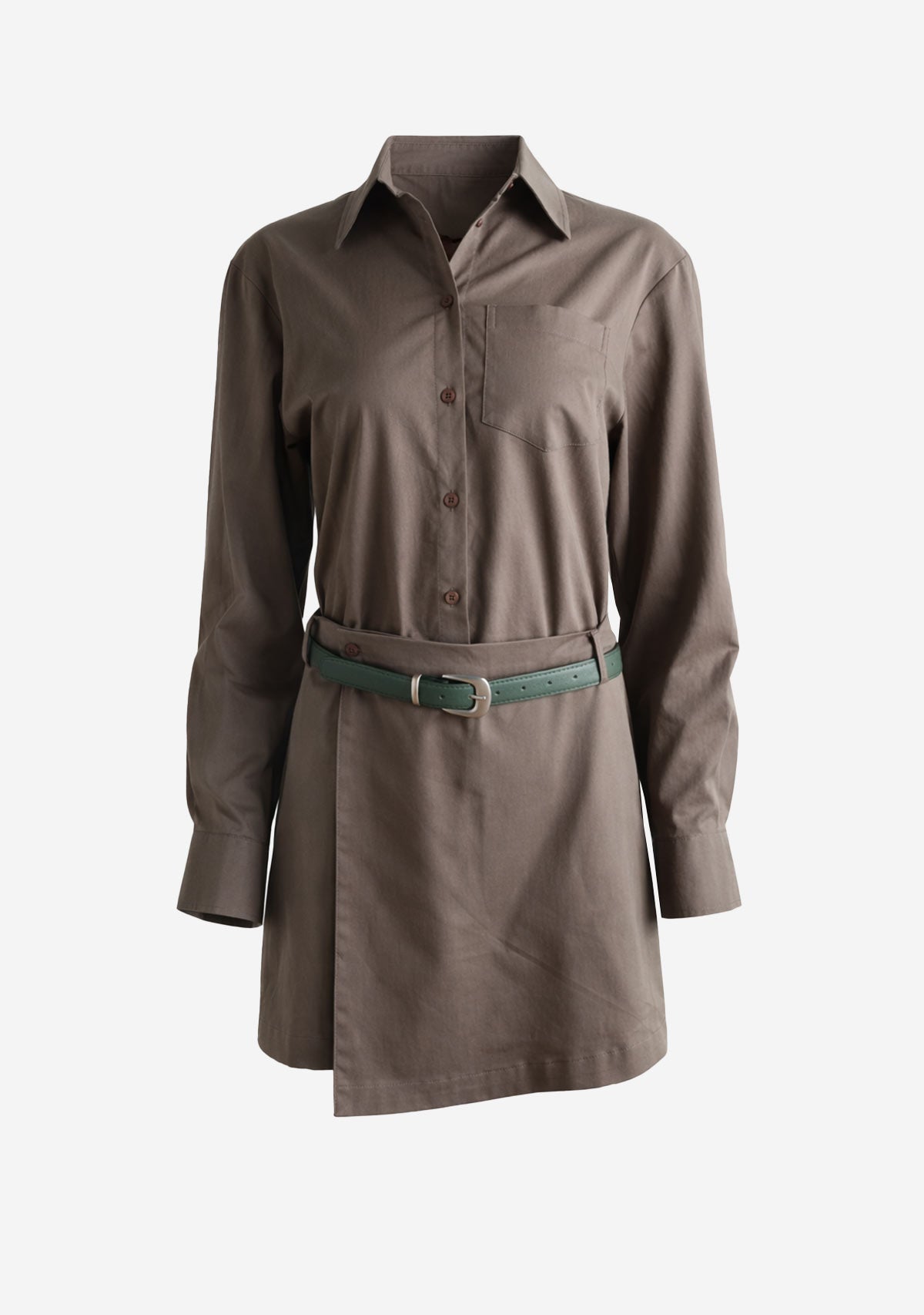 Belted Button Down Dress Olive/Green