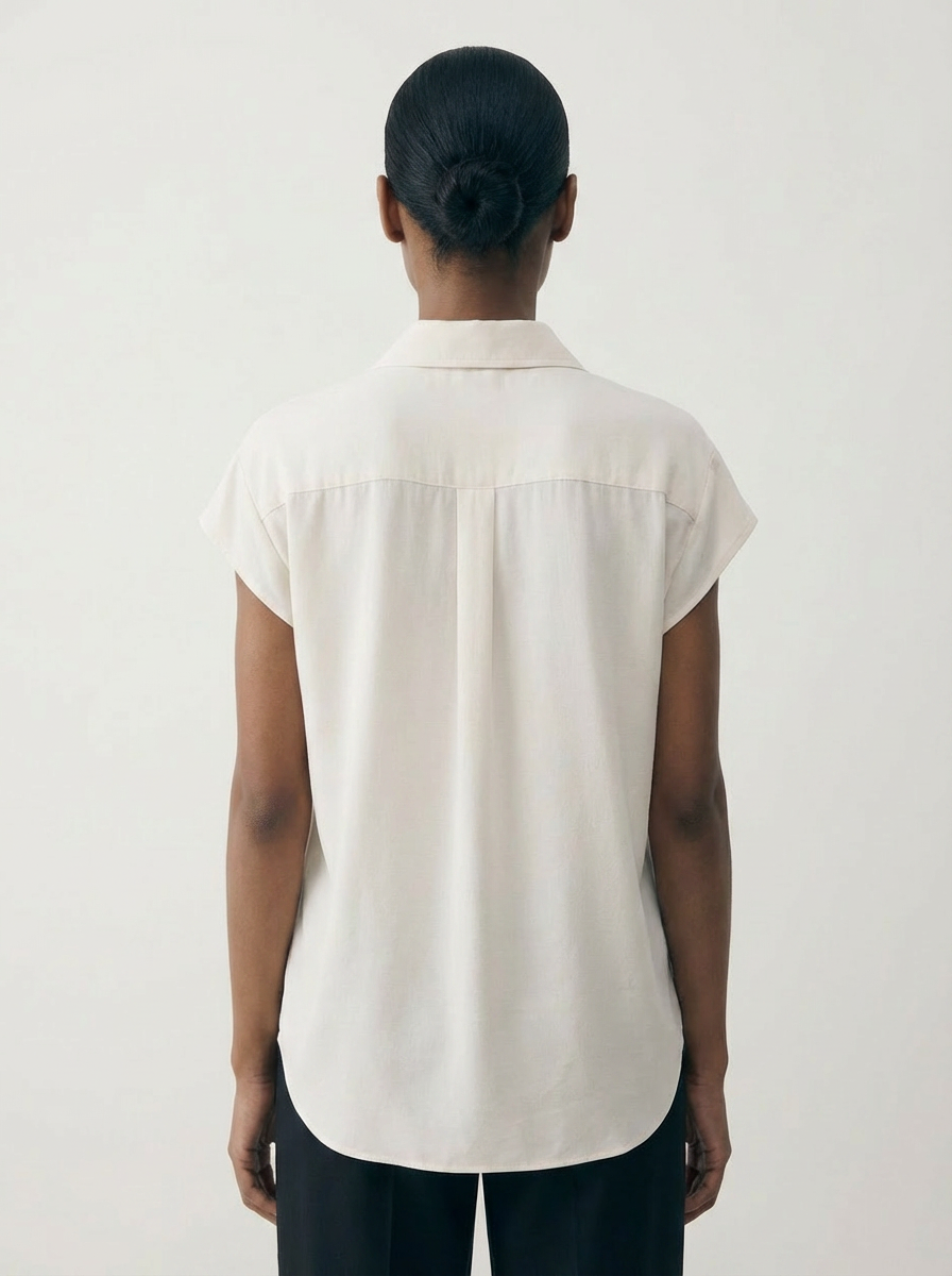 Button Down Cap Sleeve Shirt Off White