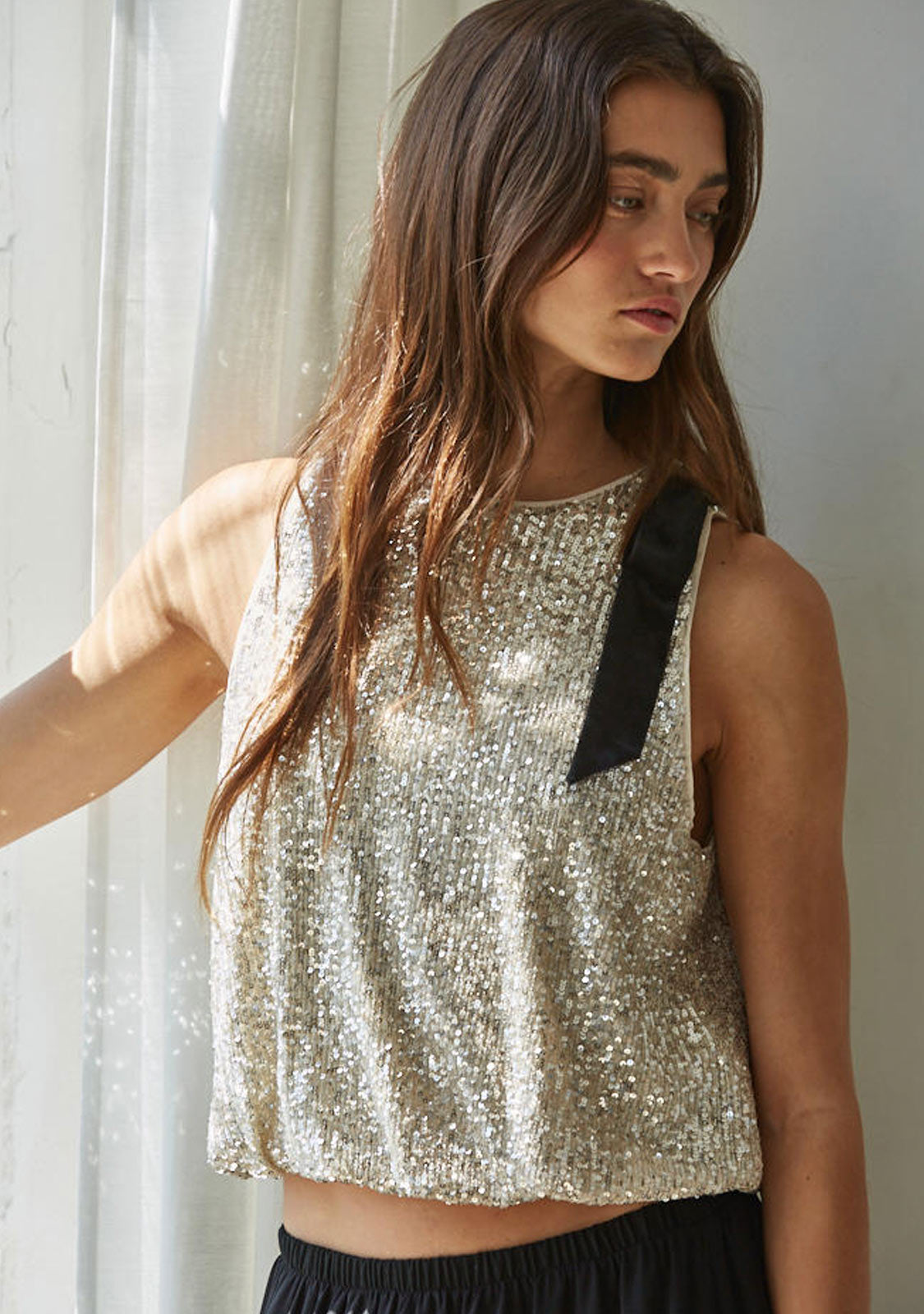 Sequin Bow Detail Crop Gold Silver