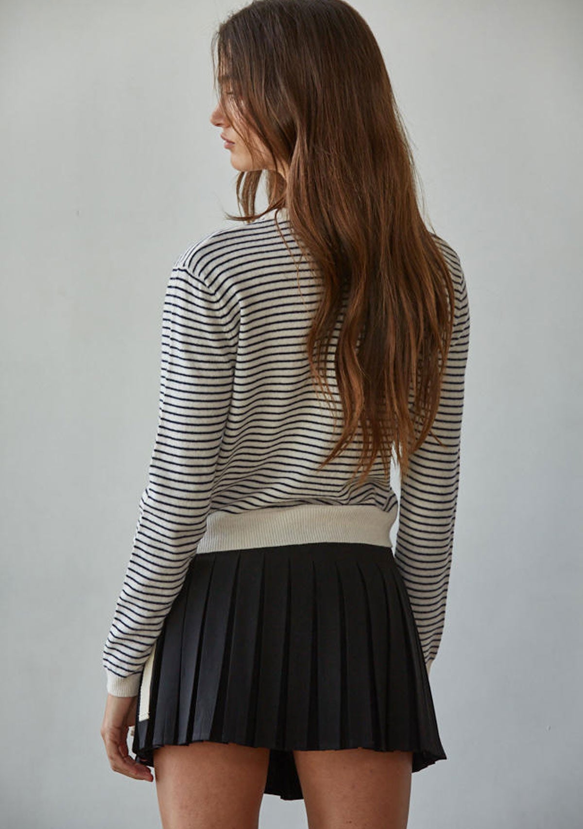 Parisen Striped Cardigan Top Natural Black