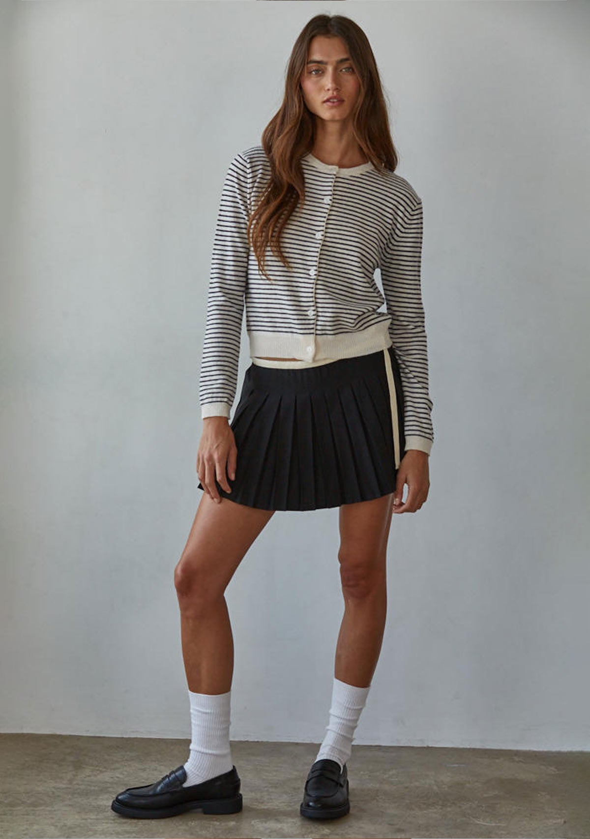 Parisen Striped Cardigan Top Natural Black