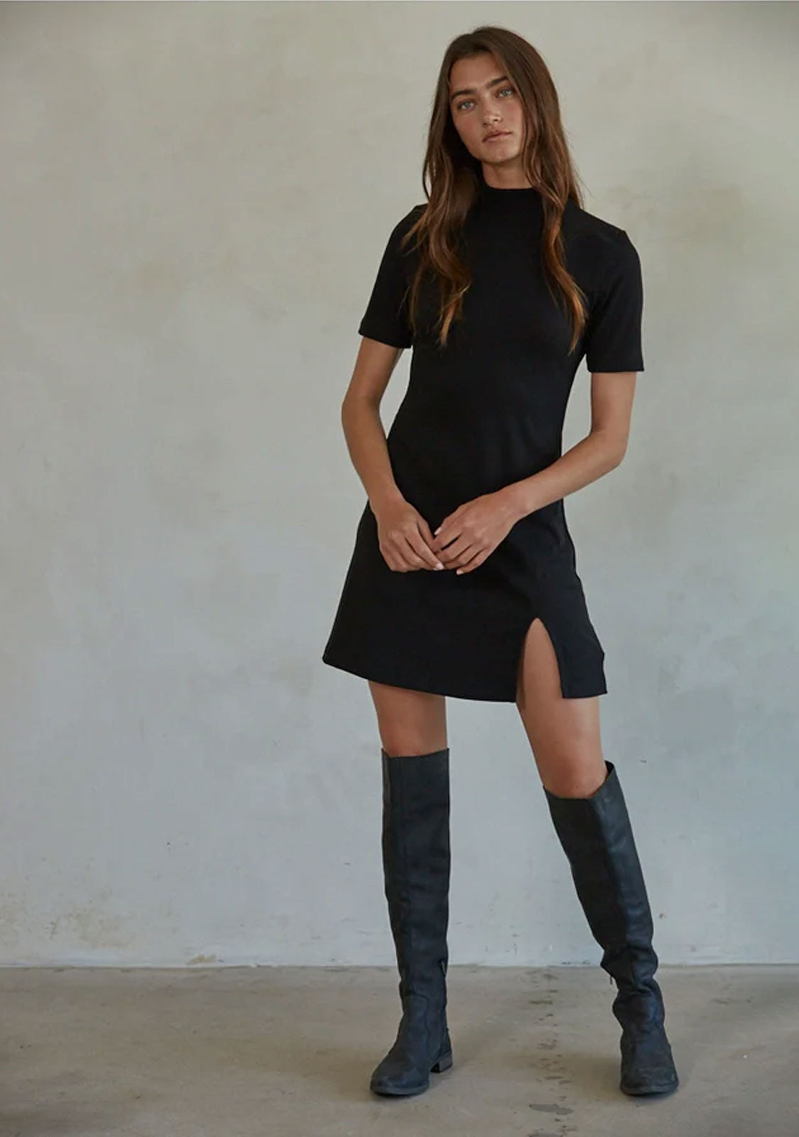Short Sleeve Mock Neck Mini Dress