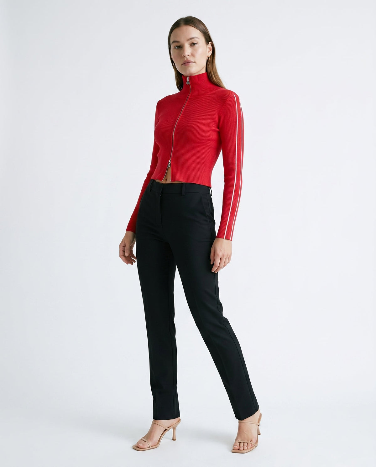 Cropped Zip Front Cardigan Red Slow High