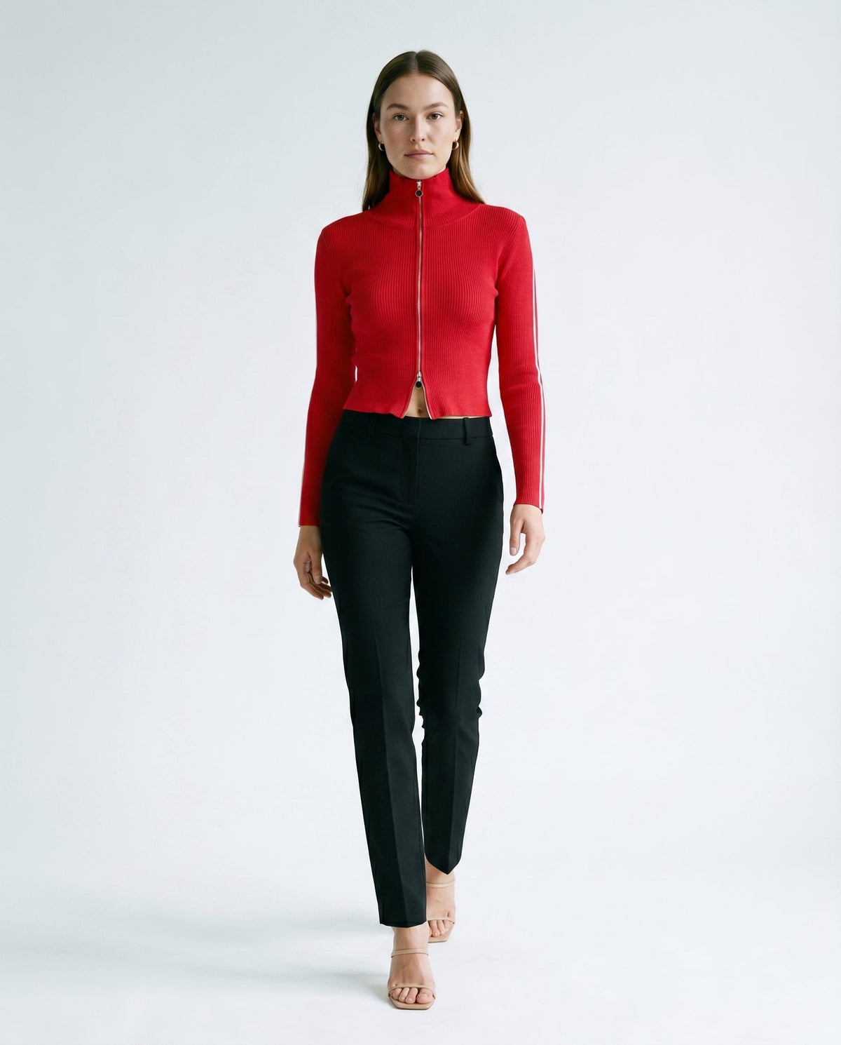 Cropped Zip Front Cardigan Red Slow High