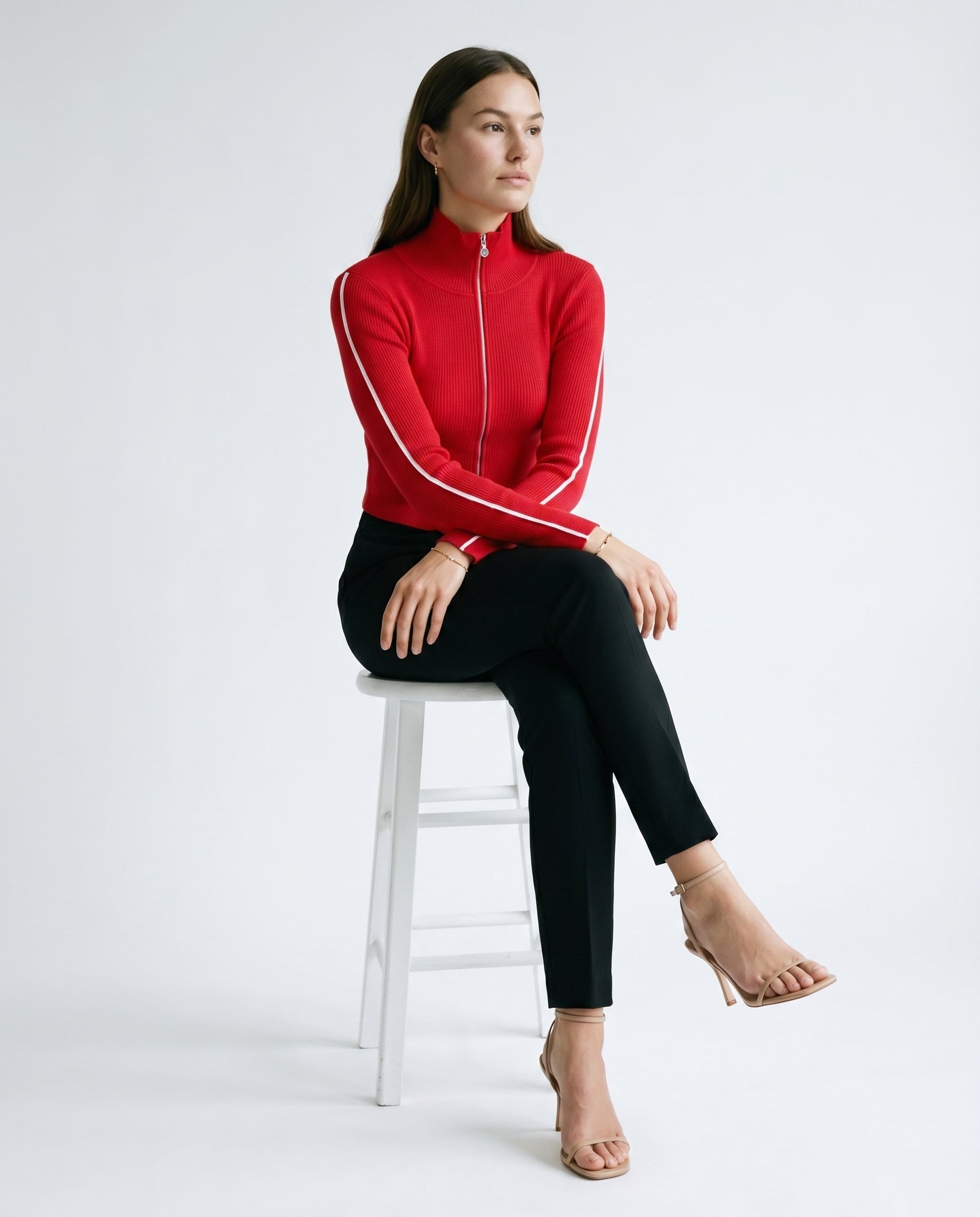 Cropped Zip Front Cardigan Red