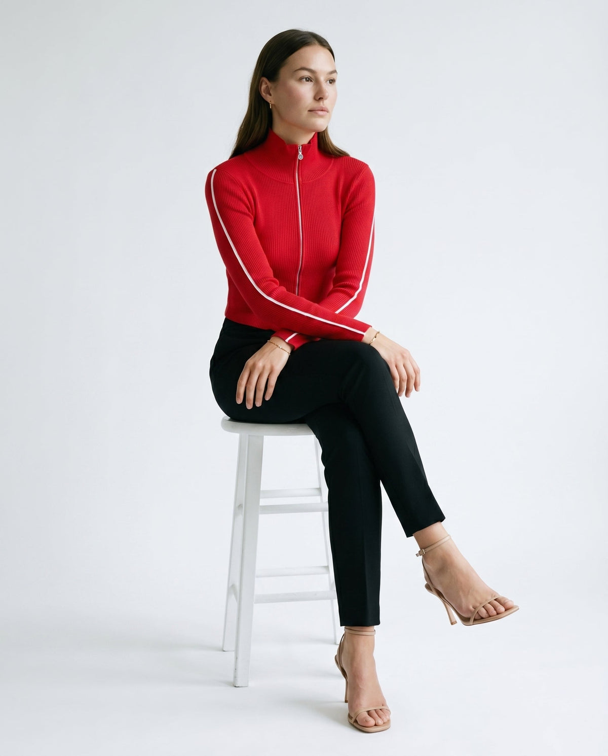 Cropped Zip Front Cardigan Red Slow High