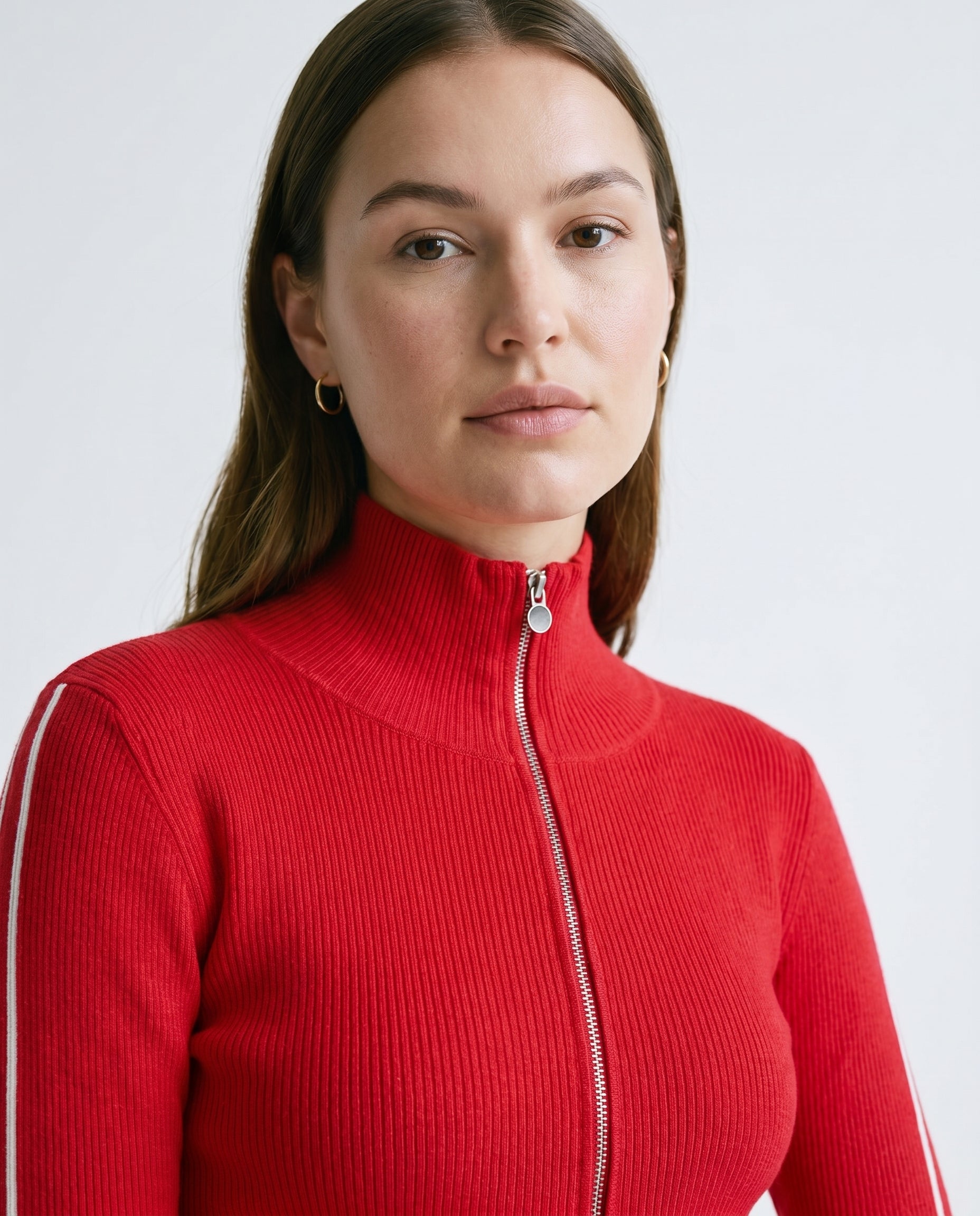 Cropped Zip Front Cardigan Red