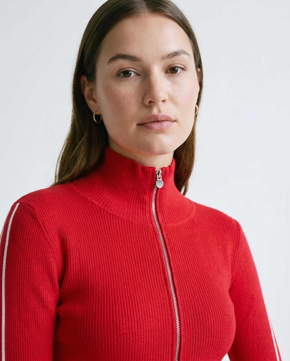 Cropped Zip Front Cardigan Red Slow High