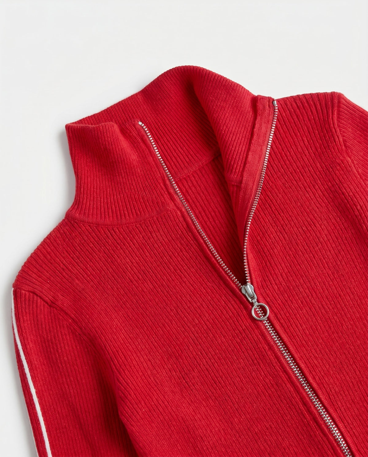 Cropped Zip Front Cardigan Red Slow High