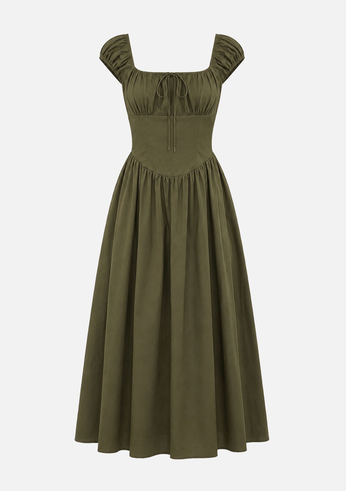 Josie Poplin Tie Front Bow Midi Dress Olive Creamon