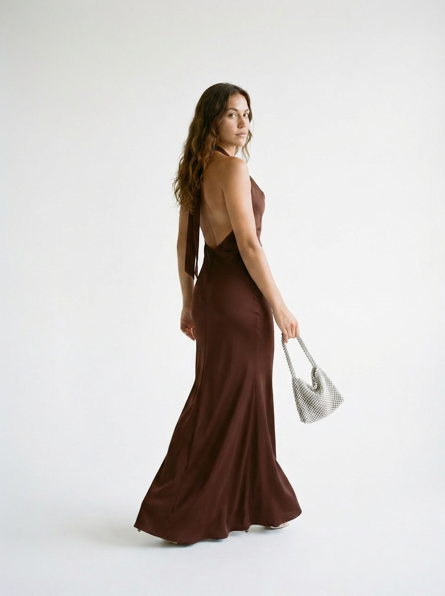 Cowl Neck Maxi Dress Coffee/Brown