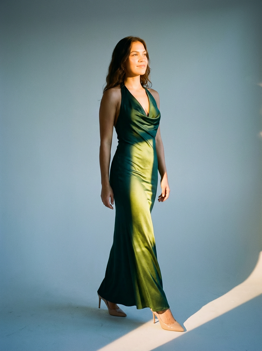 Cowl Neck Maxi Dress Gray/Green