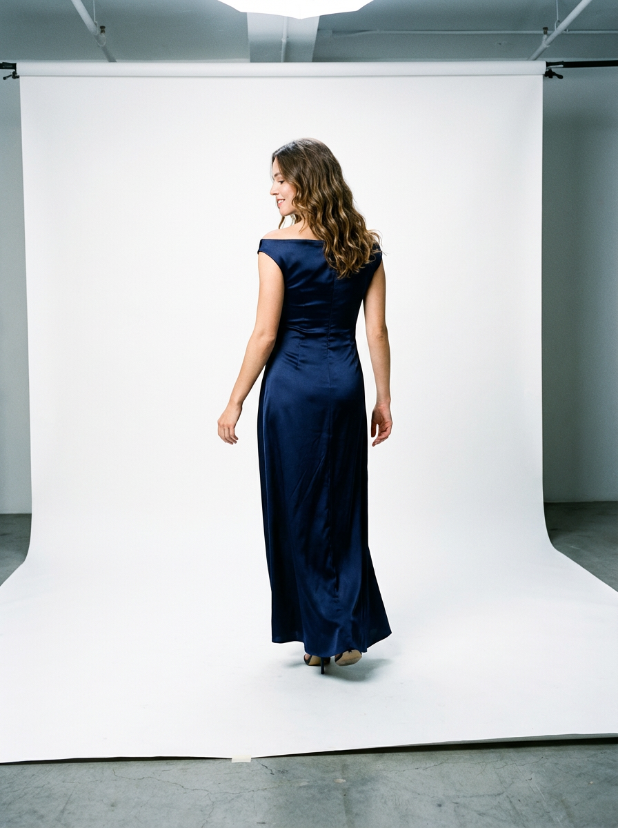 Cowl Neck Satin Maxi Dress Navy
