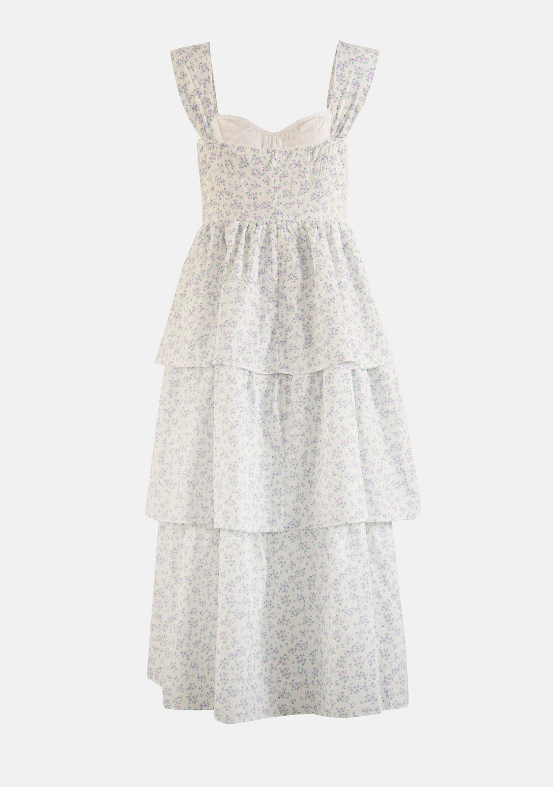 Embroidery Floral Ruffle Layered Wire Bone Midi Dress