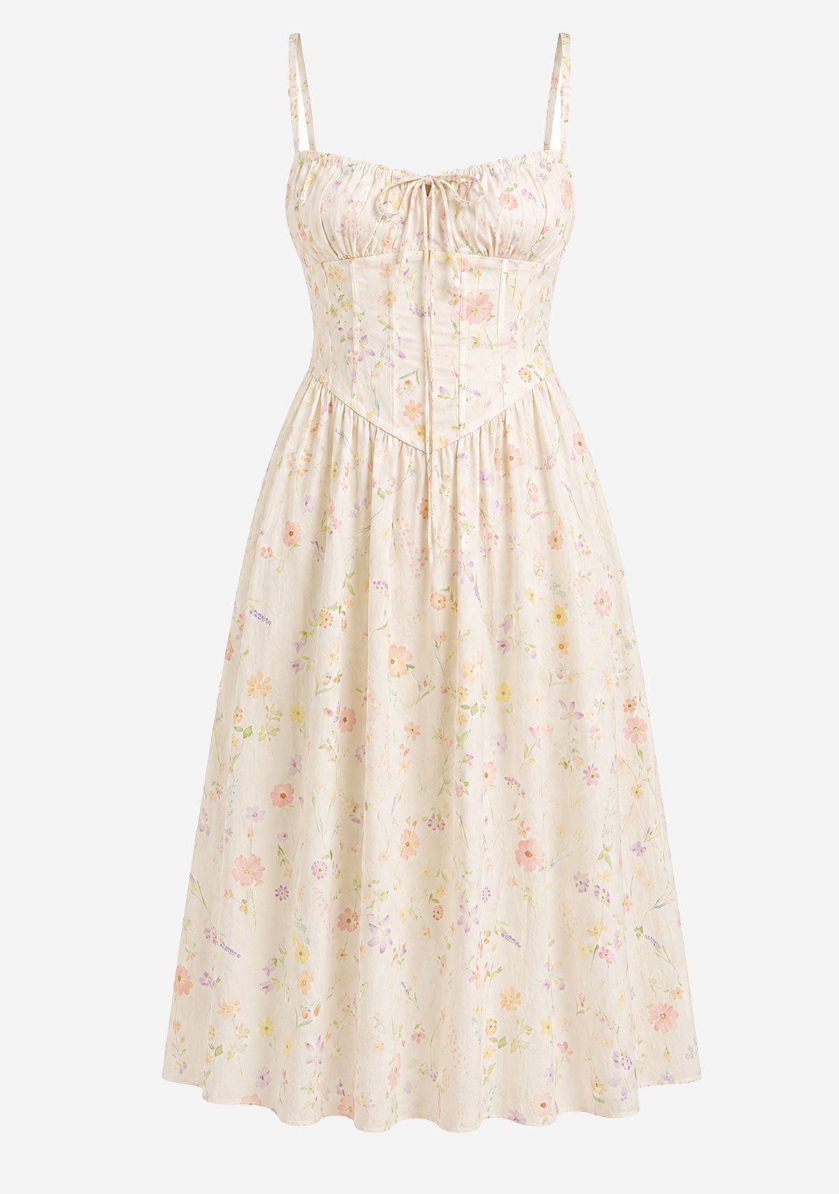 Magnolia Cotton Corset Boning Maxi Dress Cream Floral Creamon