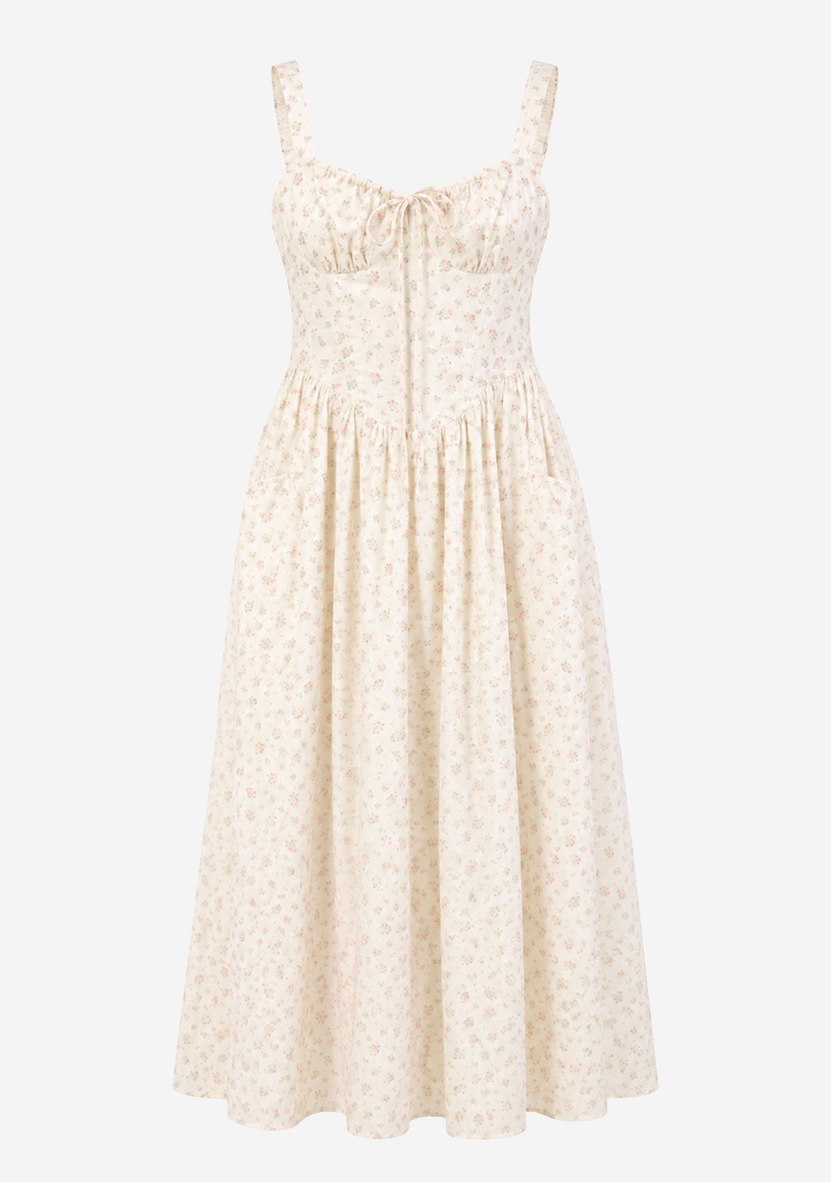 Serenity Floral Wired Front Ribbon Maxi Dress Cream Multi Creamon