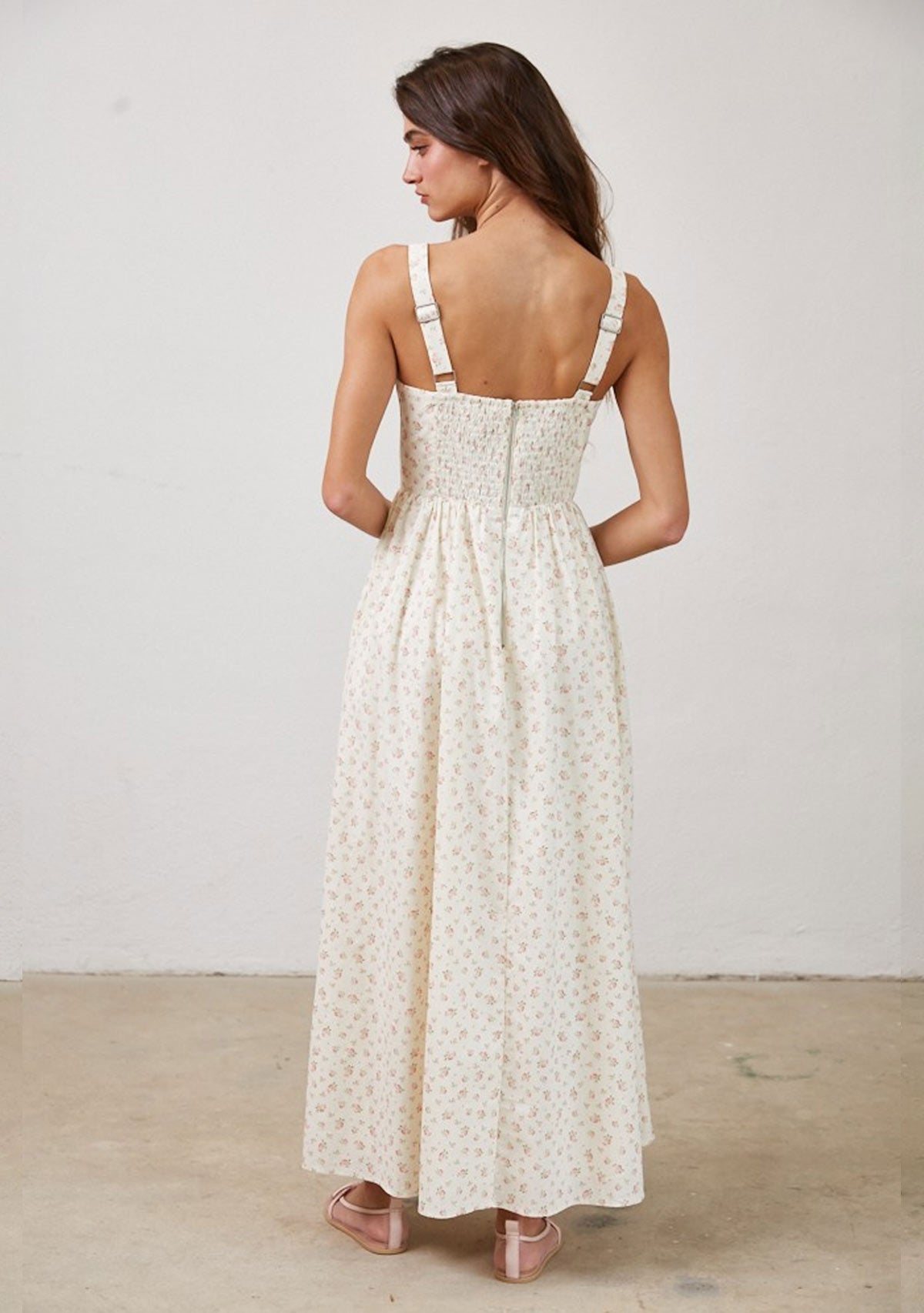Serenity Floral Wired Front Ribbon Maxi Dress Cream Multi