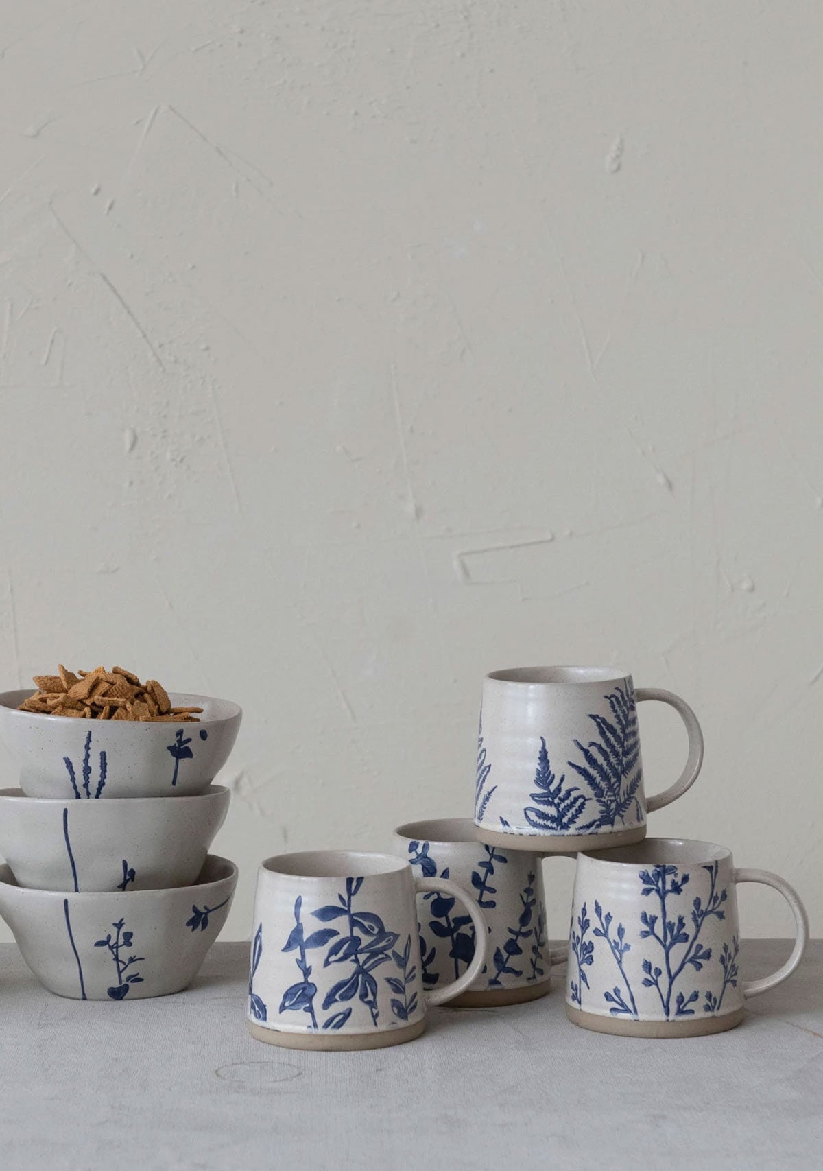 Hand Stamped Stoneware Mug w Botanicals Creative Co-op