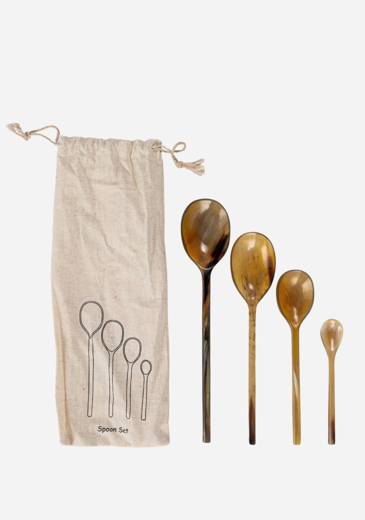 Natural Horn Measuring Spoons, Set Of 4 In Drawstring Bag Creative Co-op