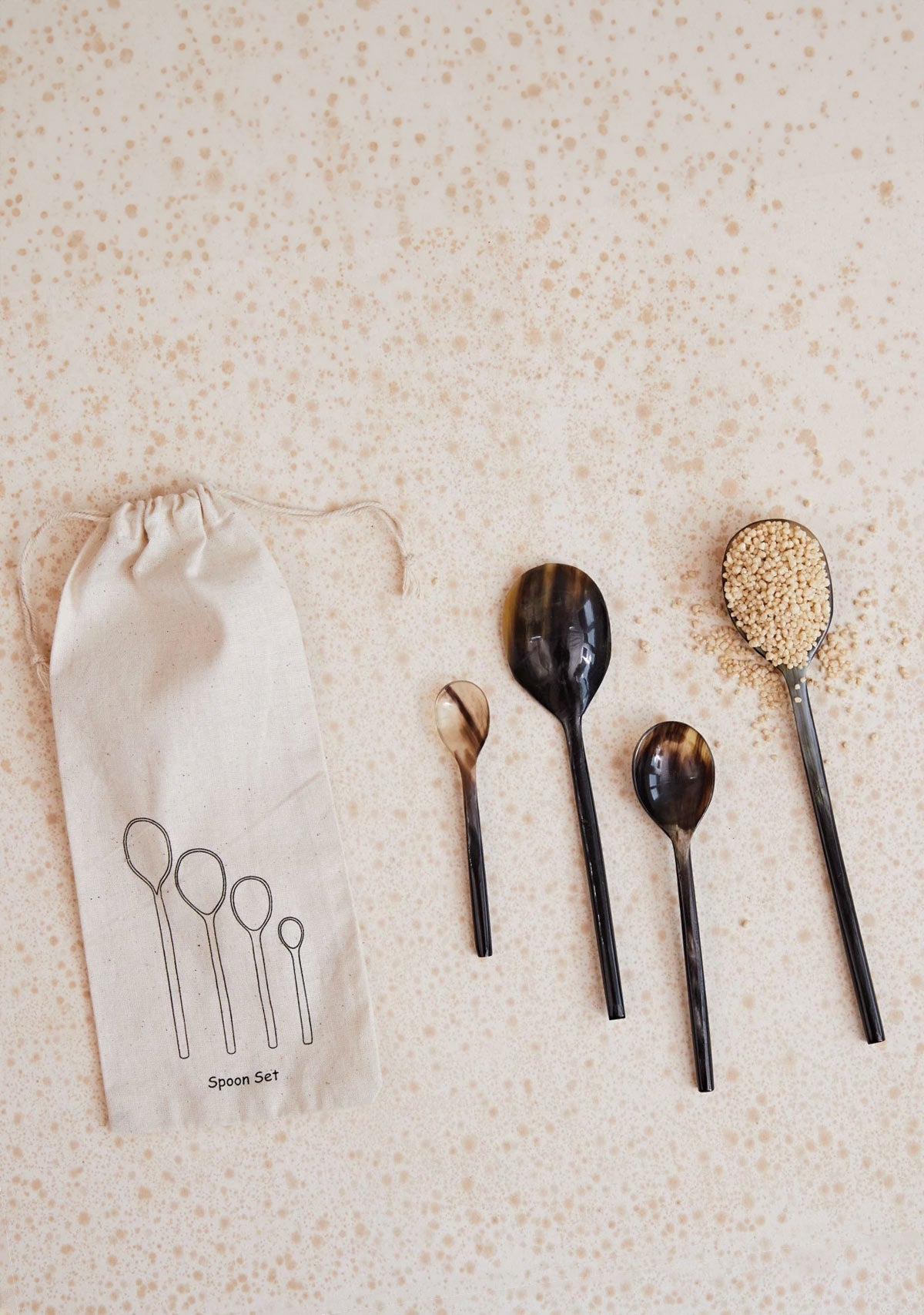 Natural Horn Measuring Spoons, Set Of 4 In Drawstring Bag Creative Co-op