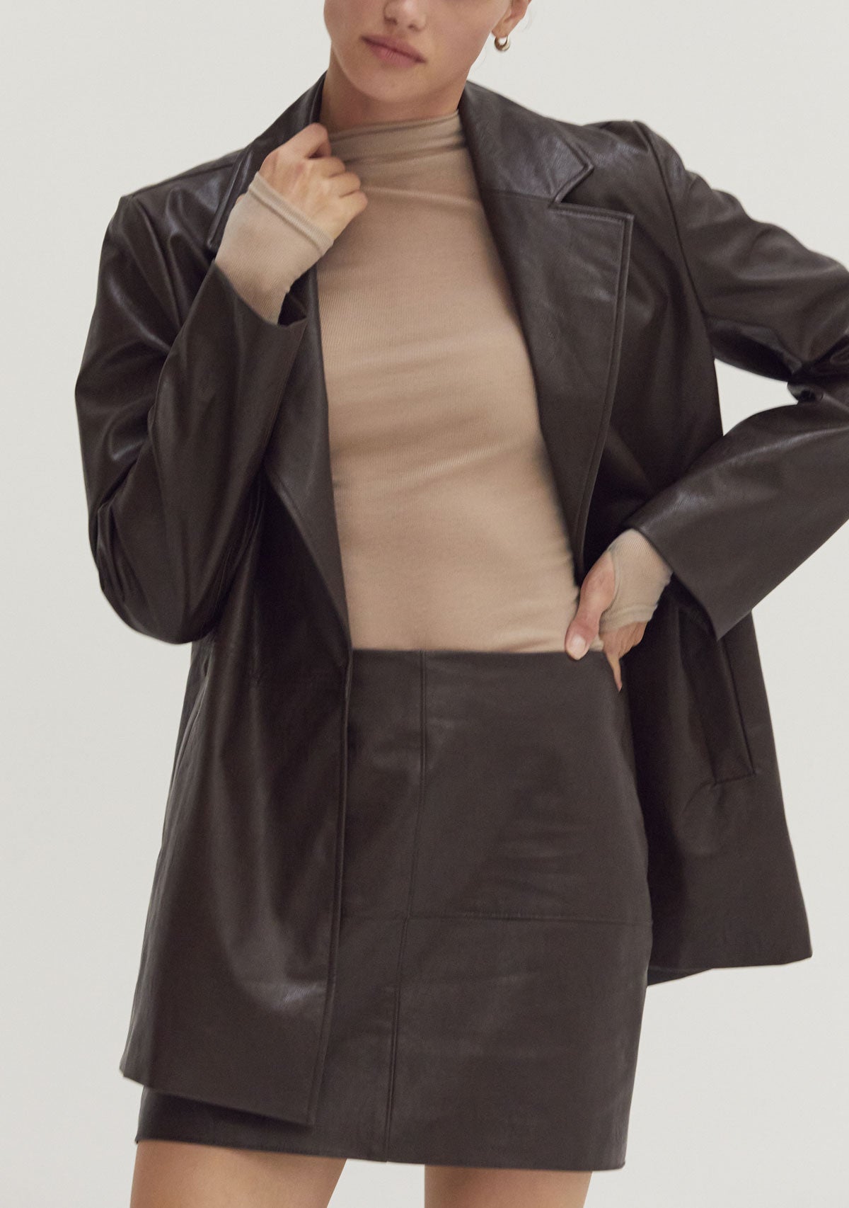Vianna Vegan Leather Oversized Blazer Espresso