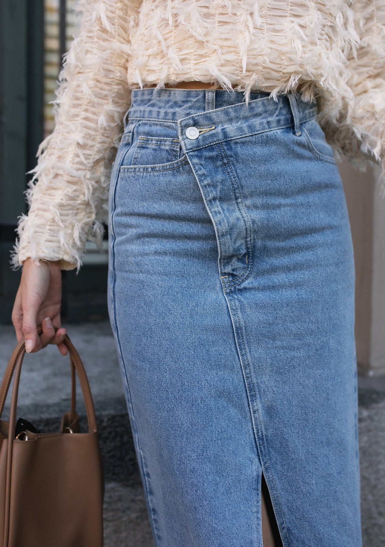 Criss Cross Denim Long Skirt