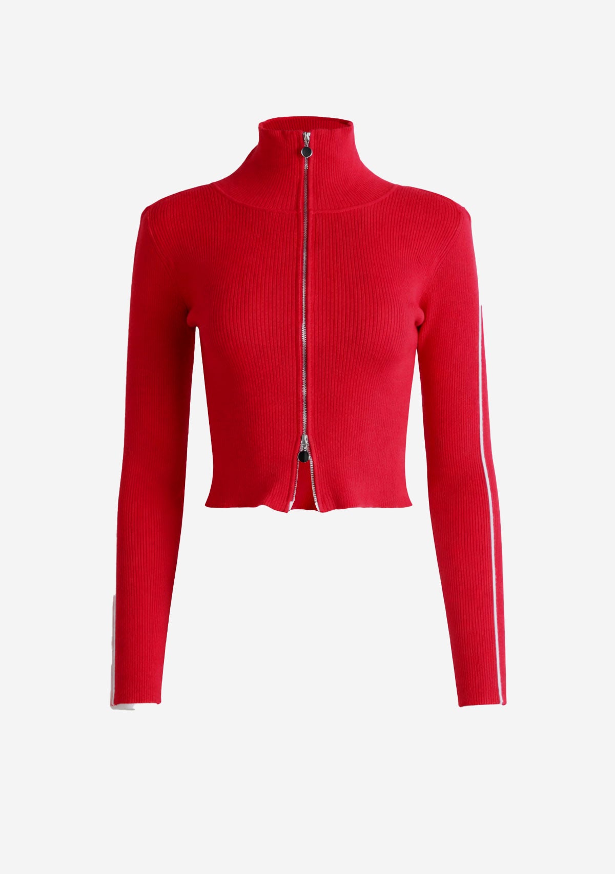 Cropped Zip Front Cardigan Red